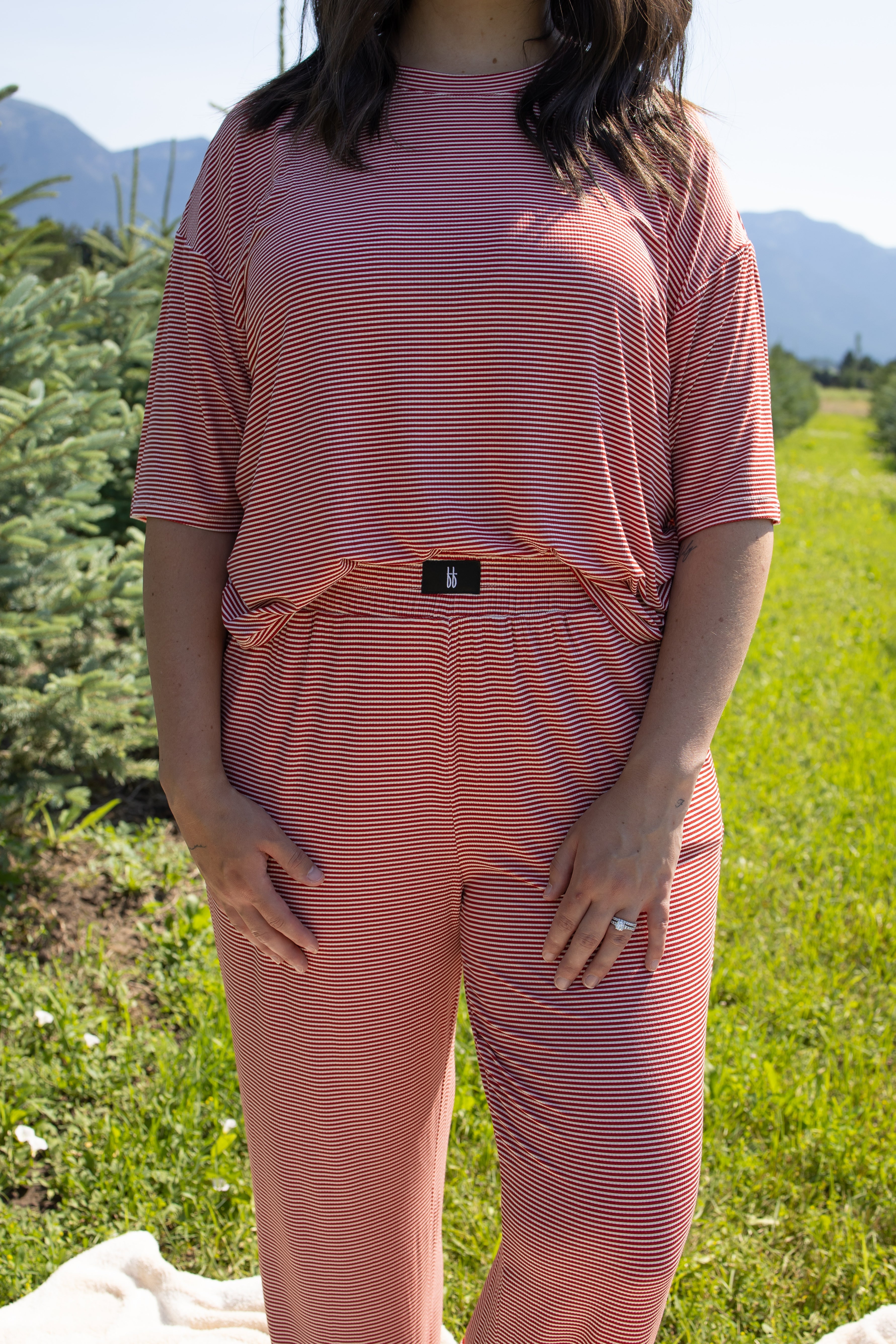 Women's Boxy Tee Lounge Set | Peppermint Stripe Ribbed