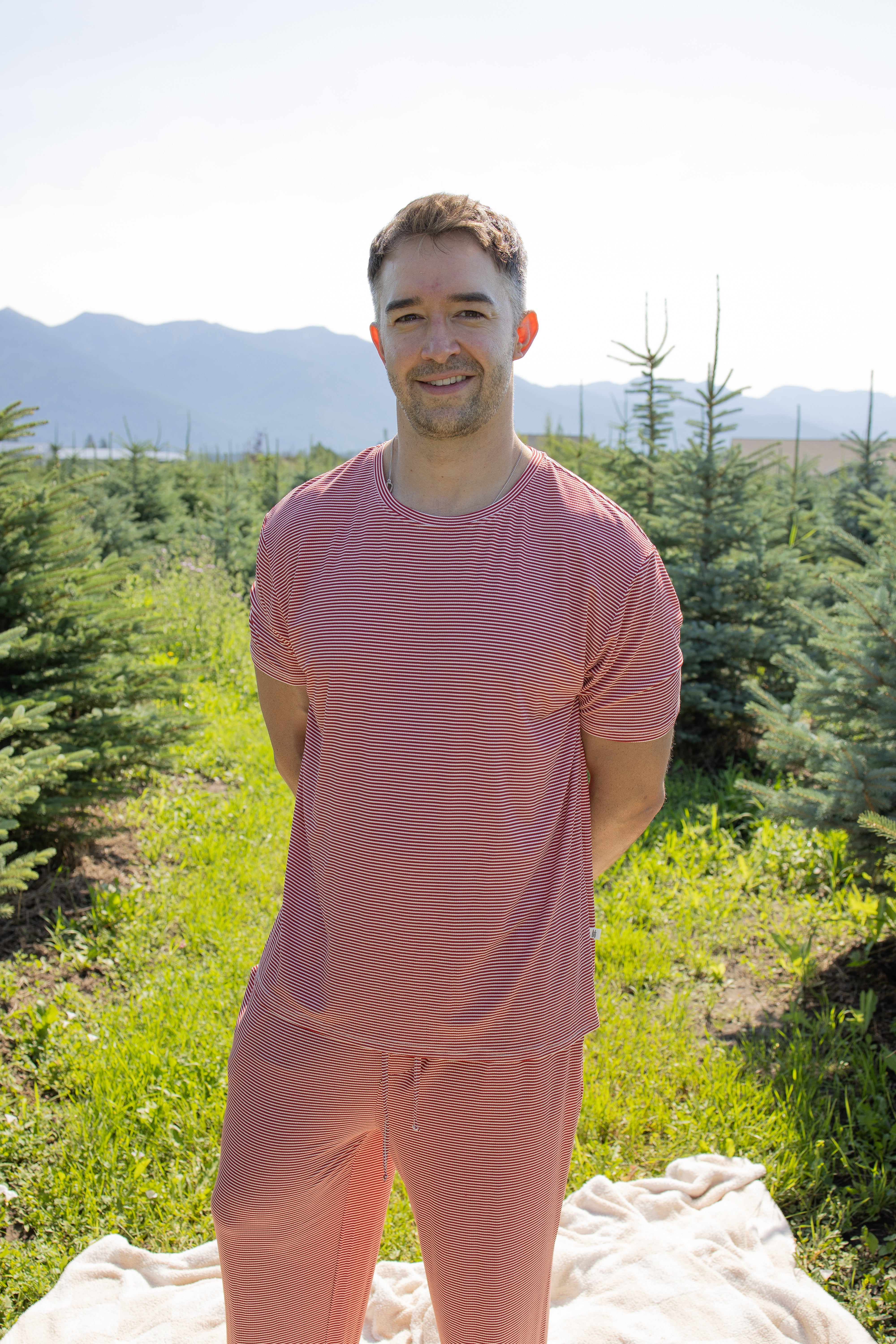 Men's Short Sleeve Pajamas | Peppermint Stripe Ribbed