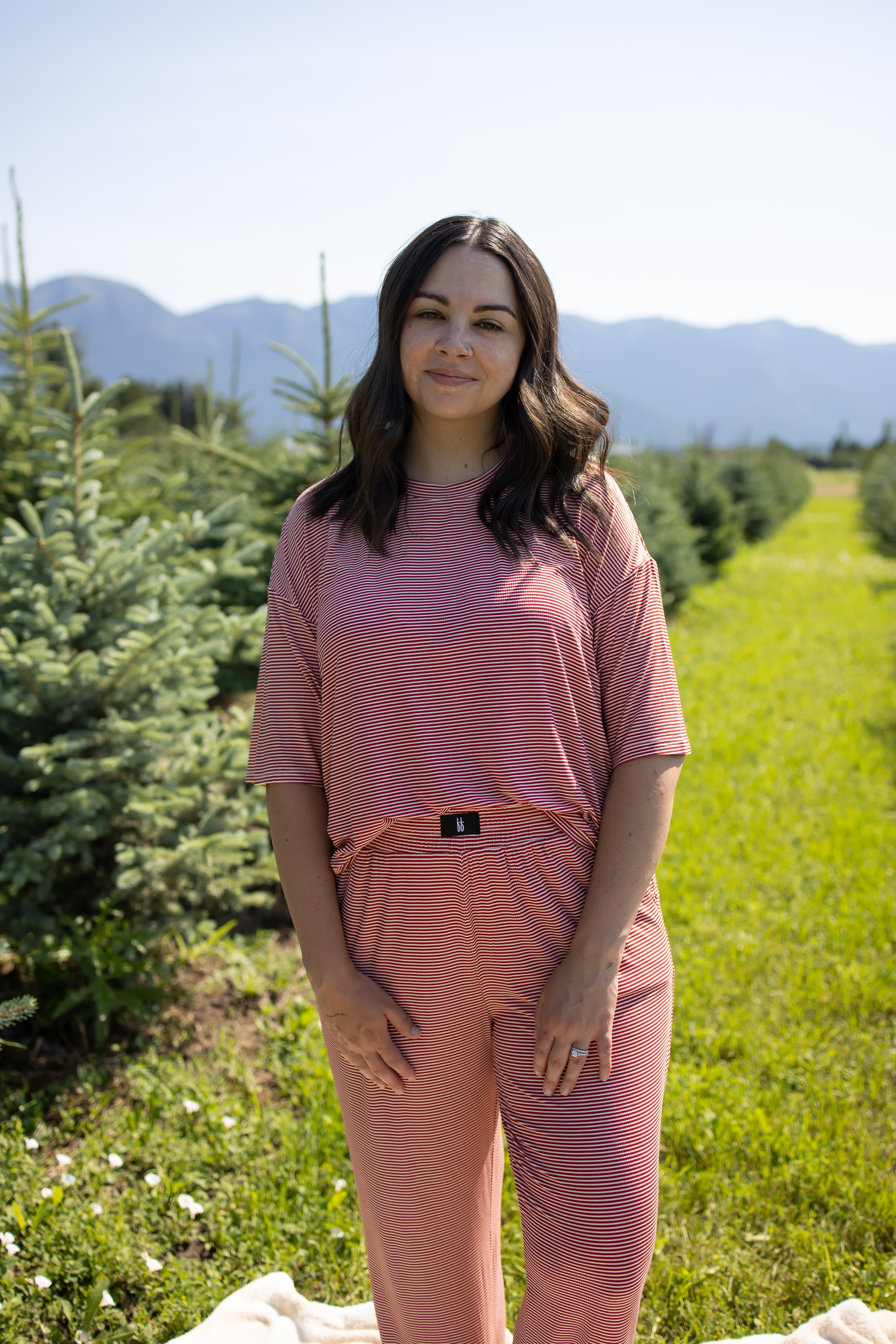 Women's Boxy Tee Lounge Set | Peppermint Stripe Ribbed