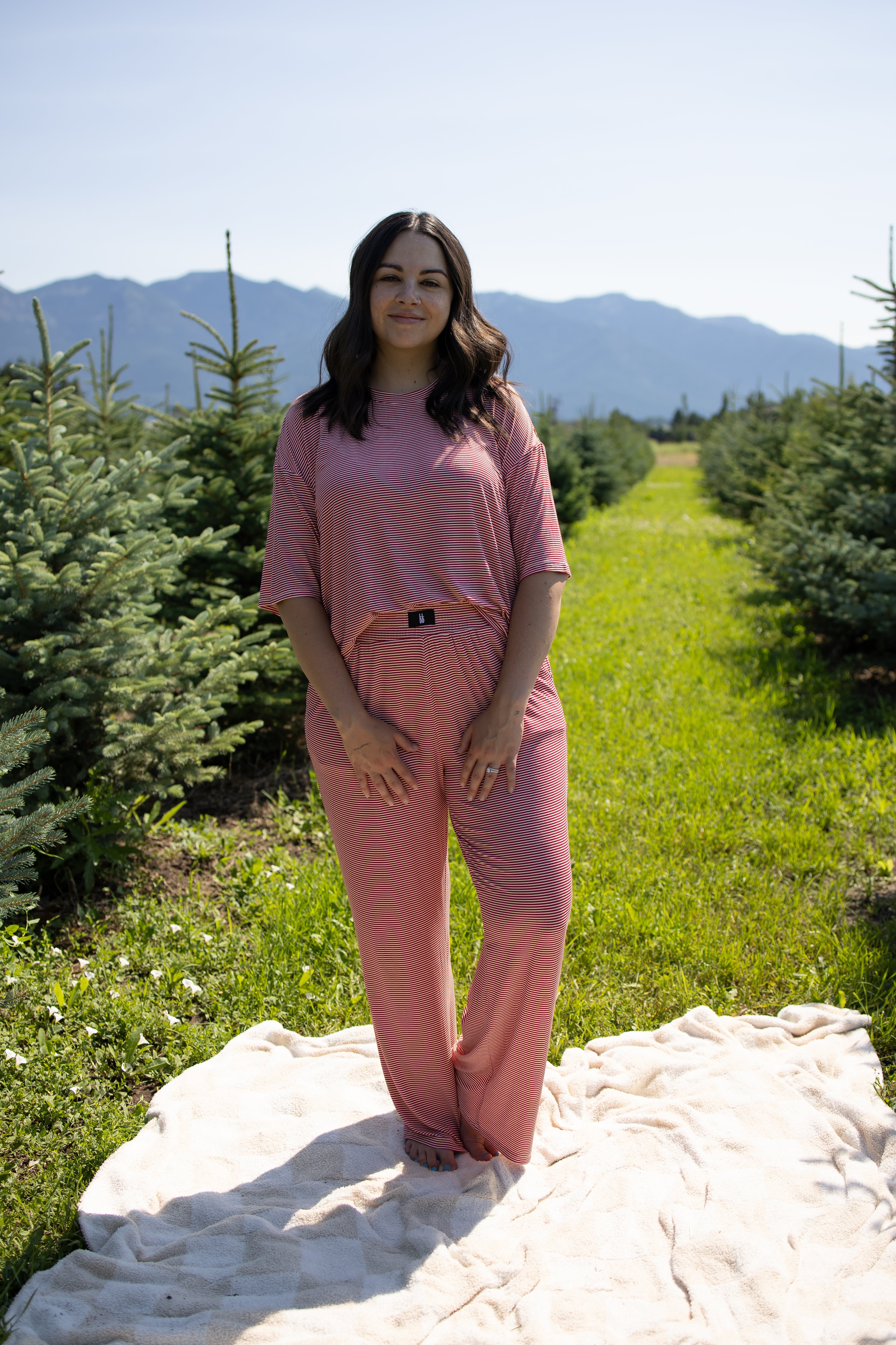 Women's Boxy Tee Lounge Set | Peppermint Stripe Ribbed