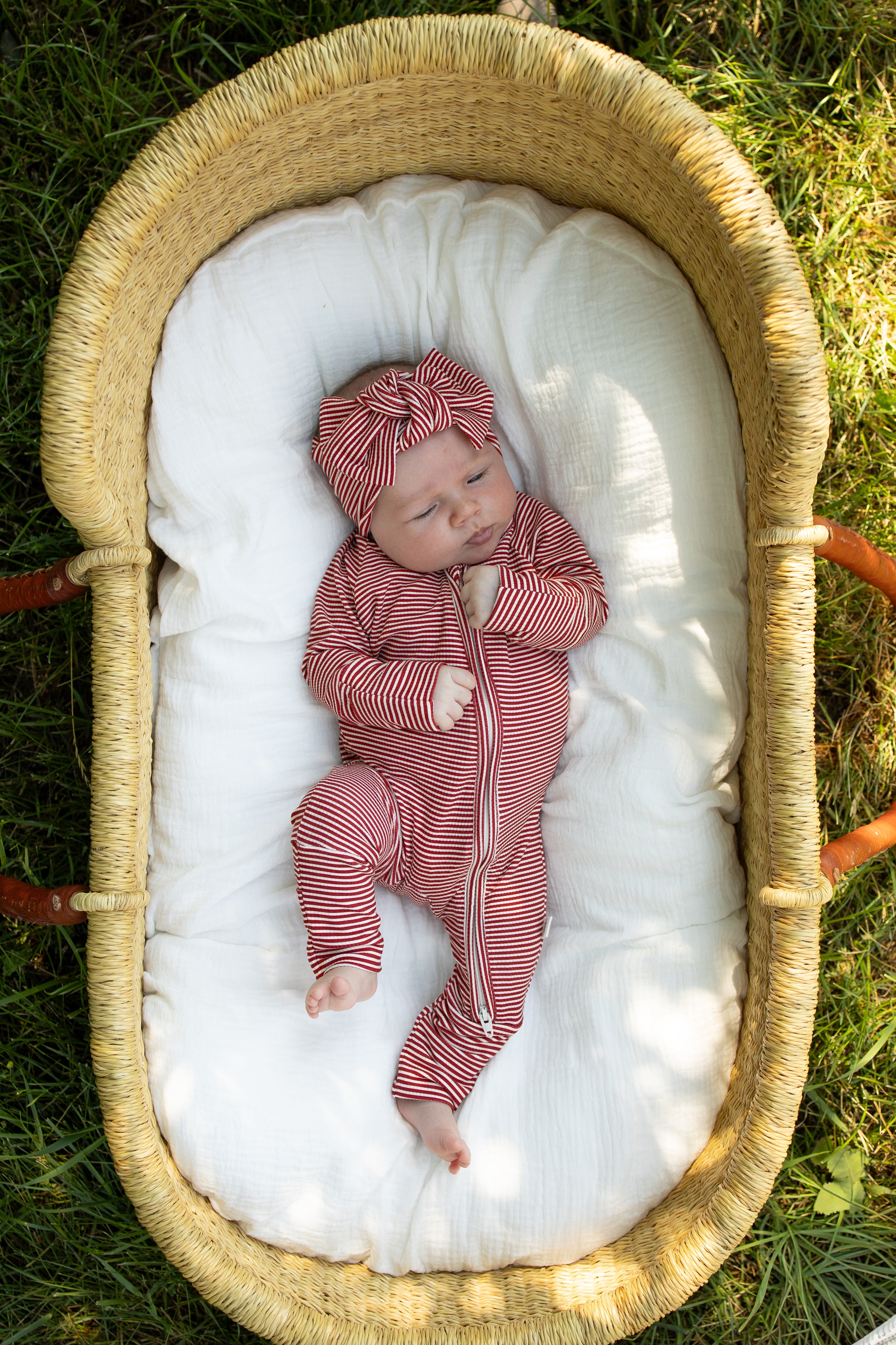 Bamboo Zip Pajamas | Peppermint Stripe Ribbed