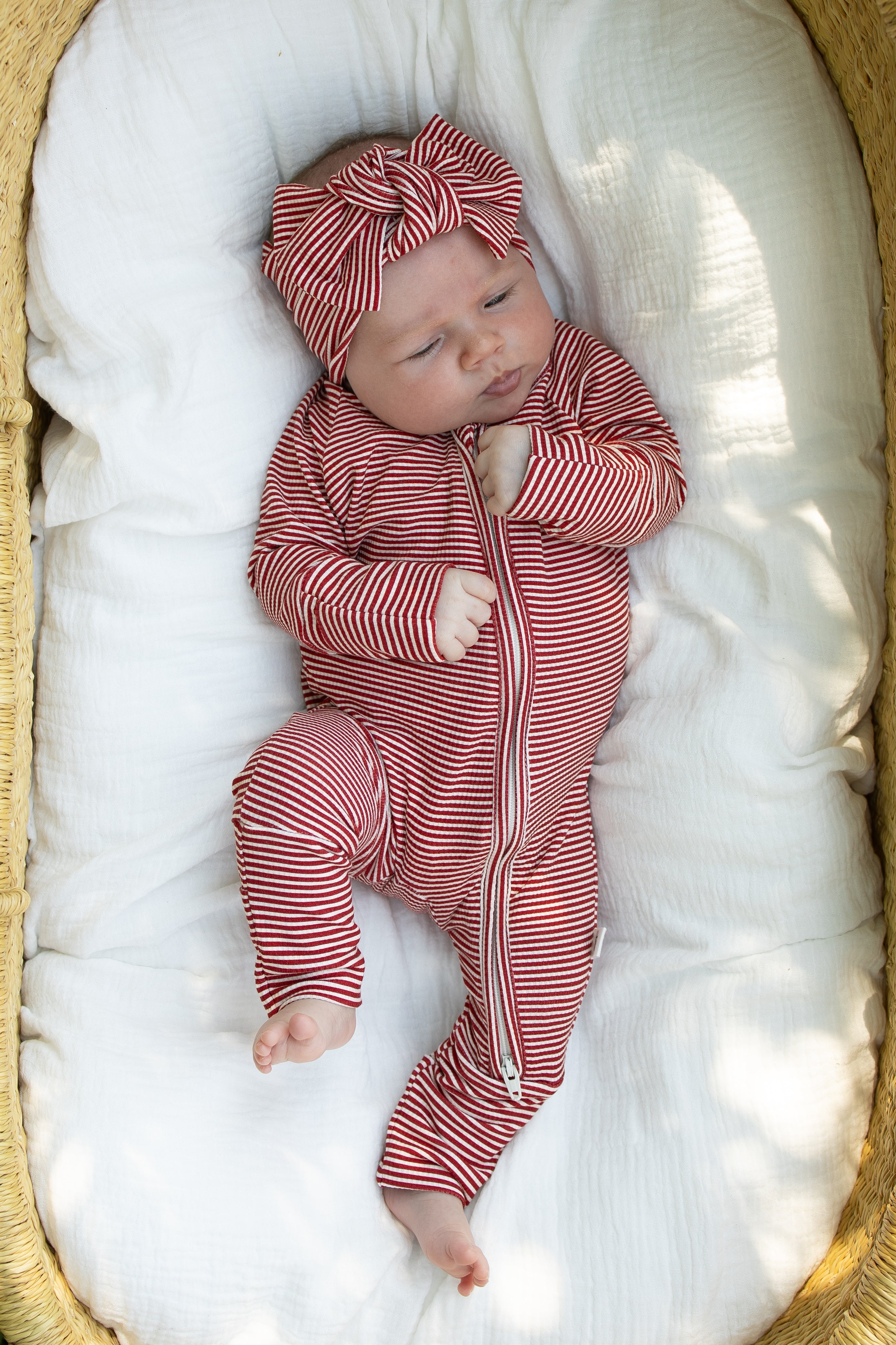 Bamboo Zip Pajamas | Peppermint Stripe Ribbed