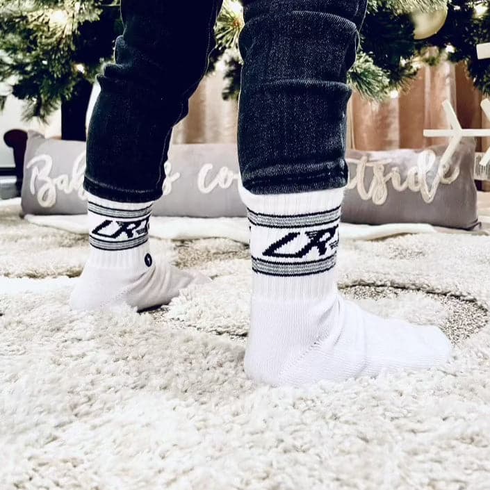Kid's Classic Rock sock collection featuring LRT spark logo, showcasing premium cotton blend and cushioned comfort. Three-pack displayed to highlight vintage design details.
