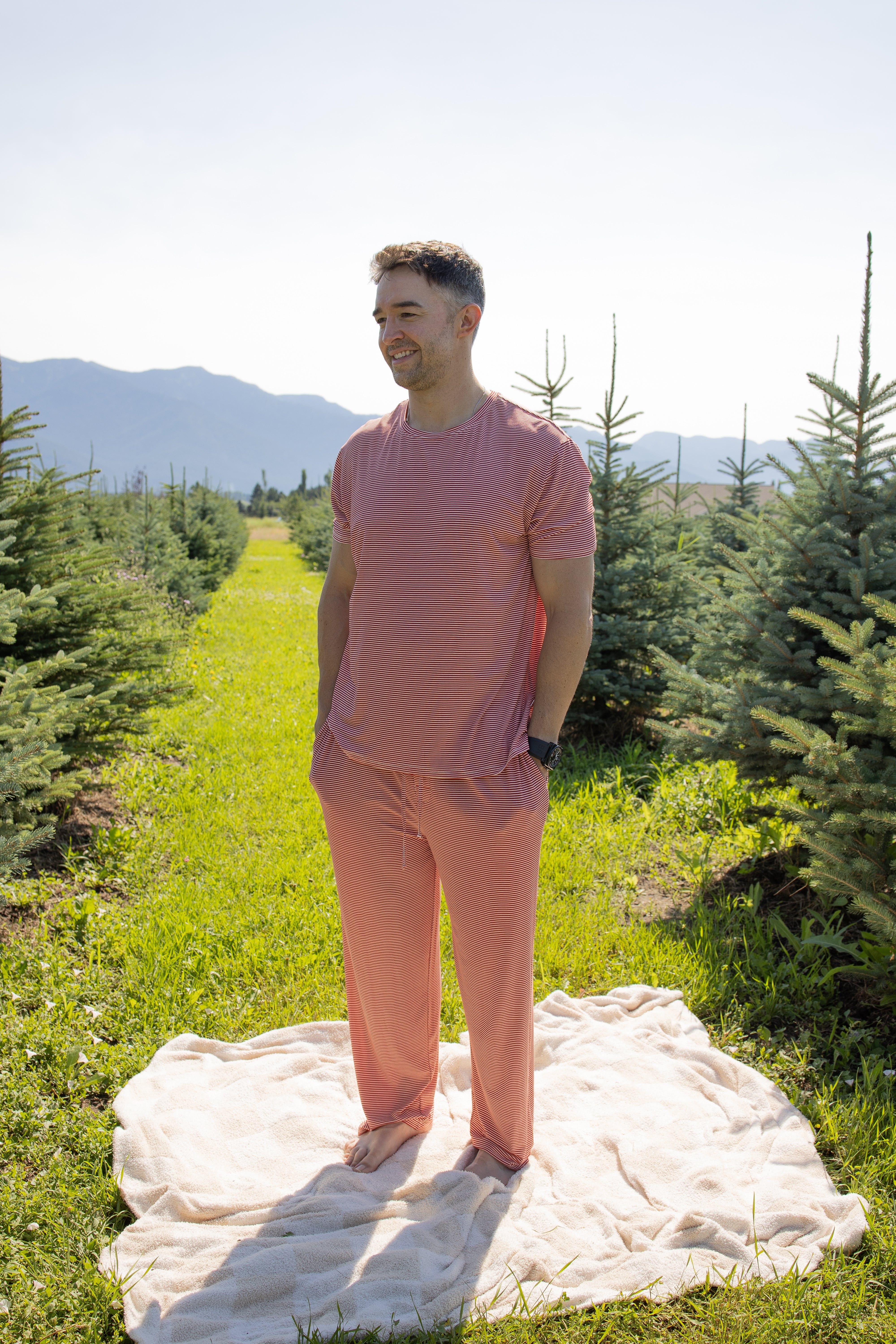 Men's Short Sleeve Pajamas | Peppermint Stripe Ribbed