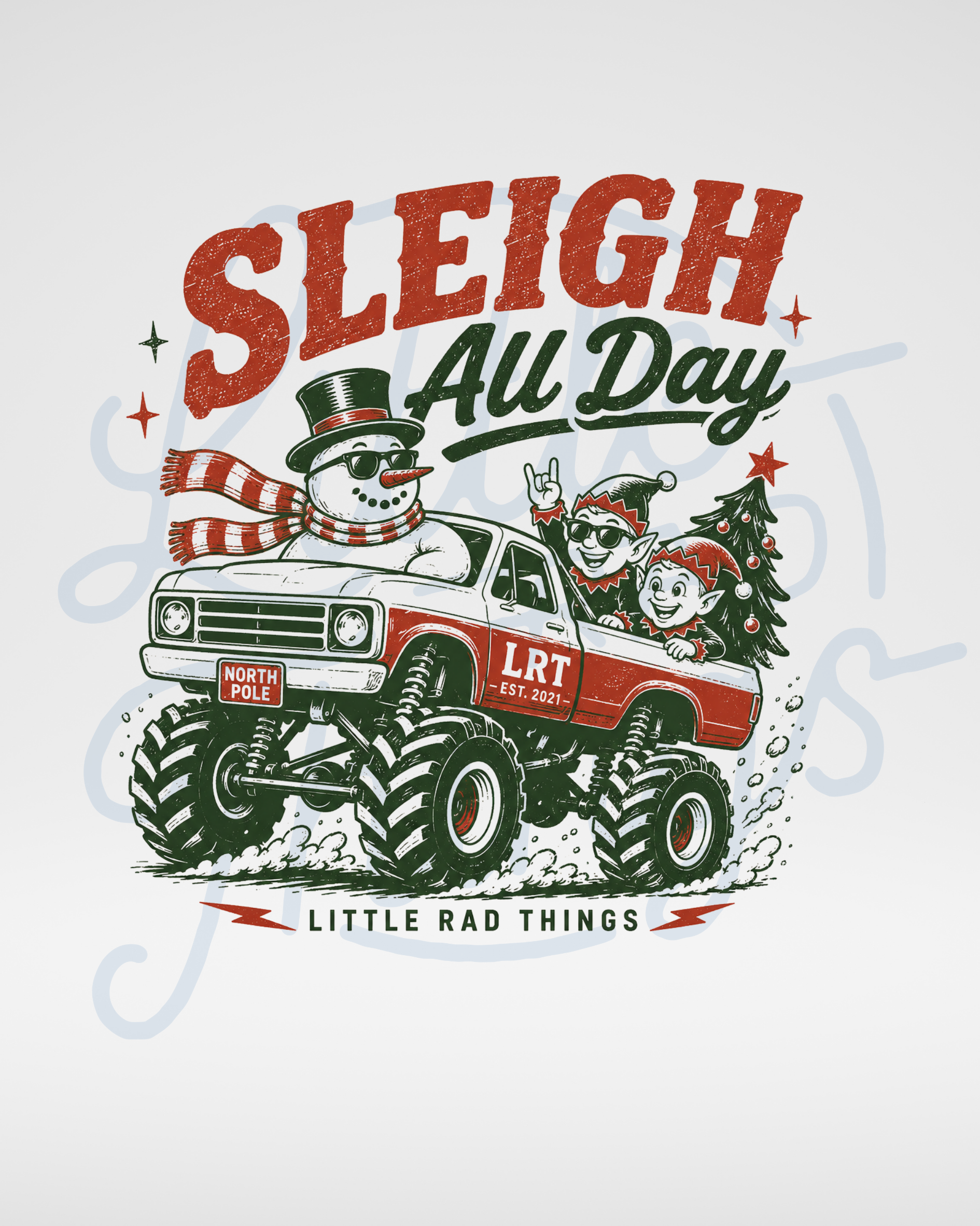 SLEIGH ALL DAY TODDLER CHRISTMAS MONSTER TRUCK TEE - ASH