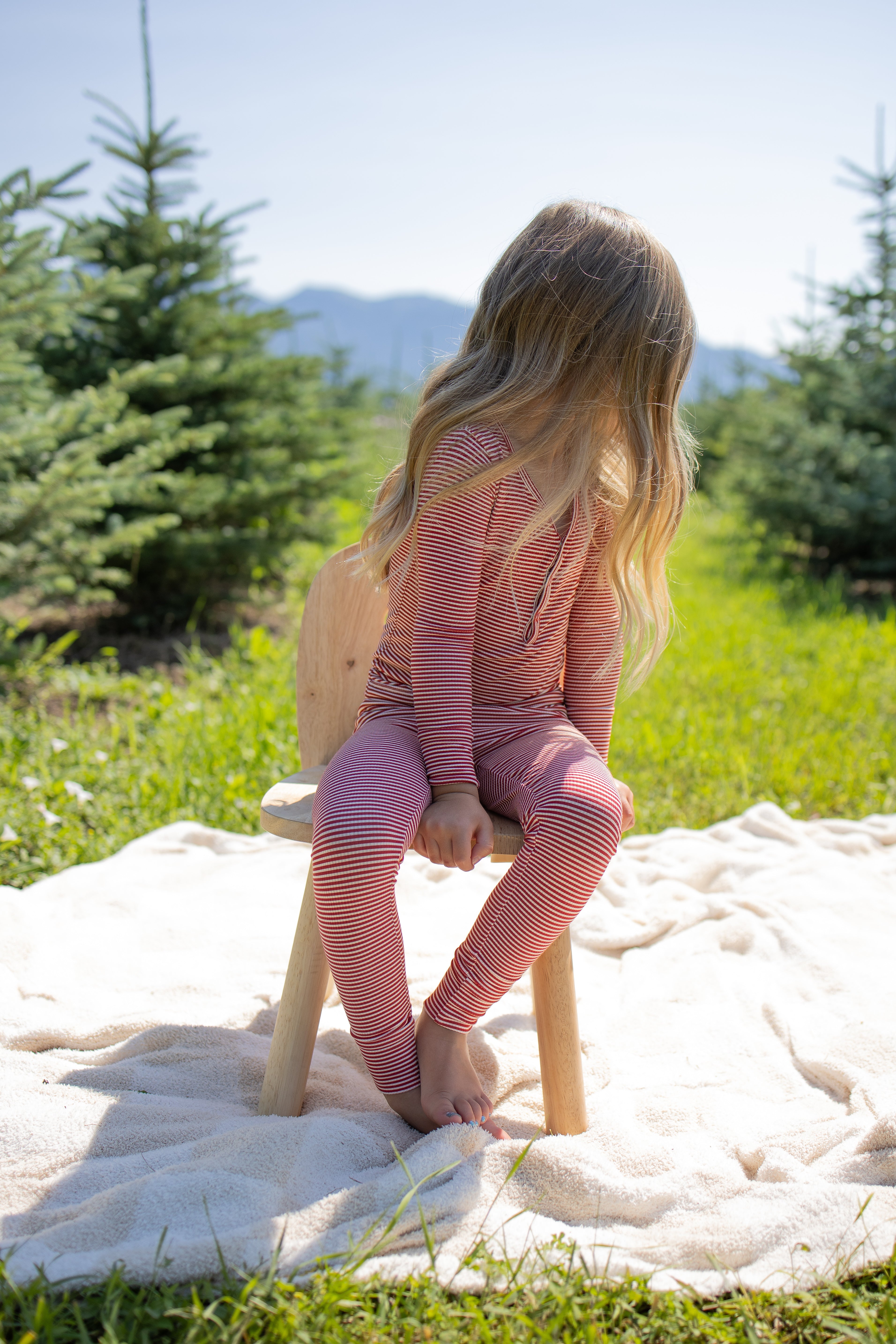 Bamboo Two Piece Pajamas | Peppermint Stripe Ribbed