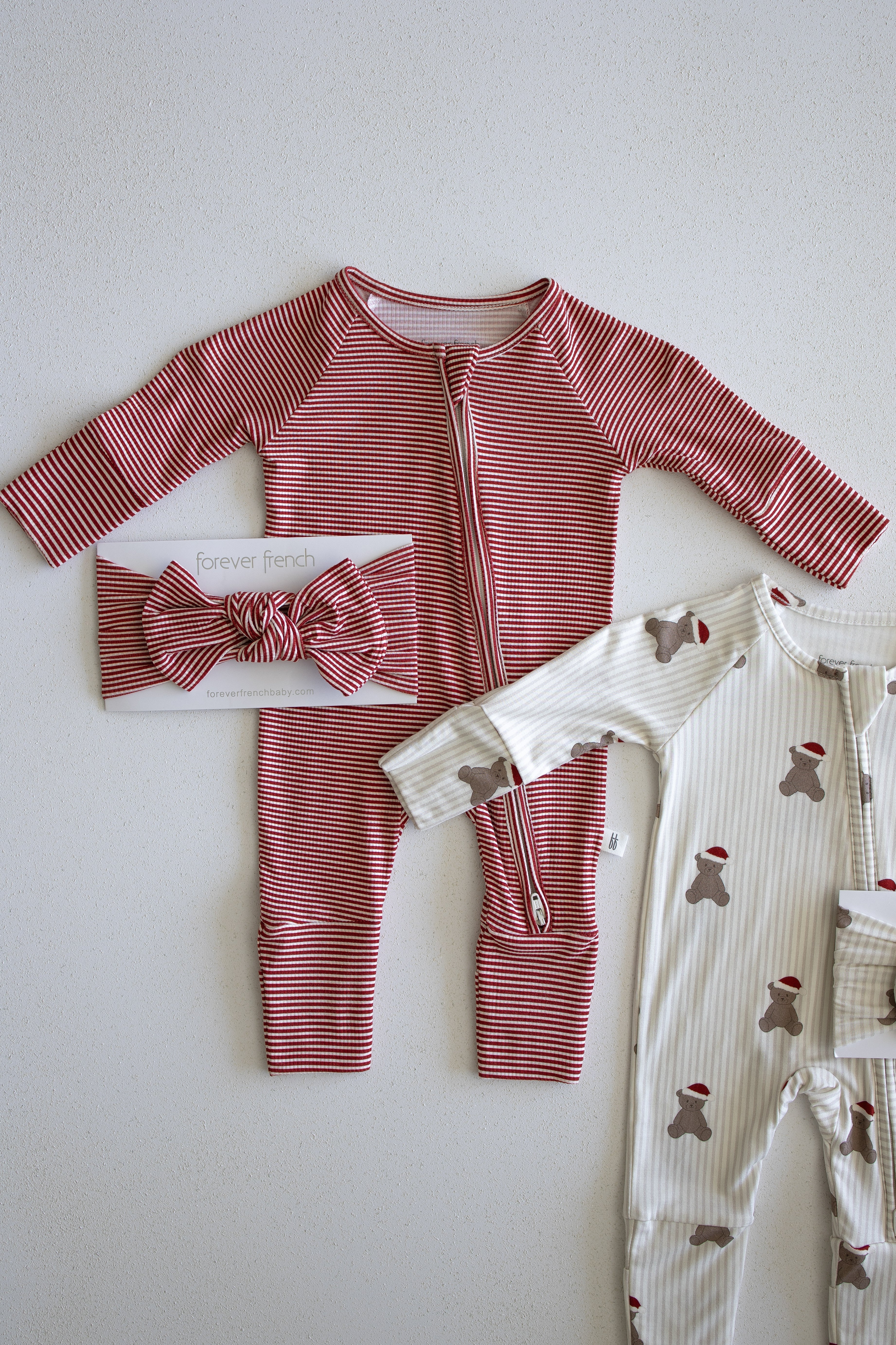 Bamboo Zip Pajamas | Peppermint Stripe Ribbed