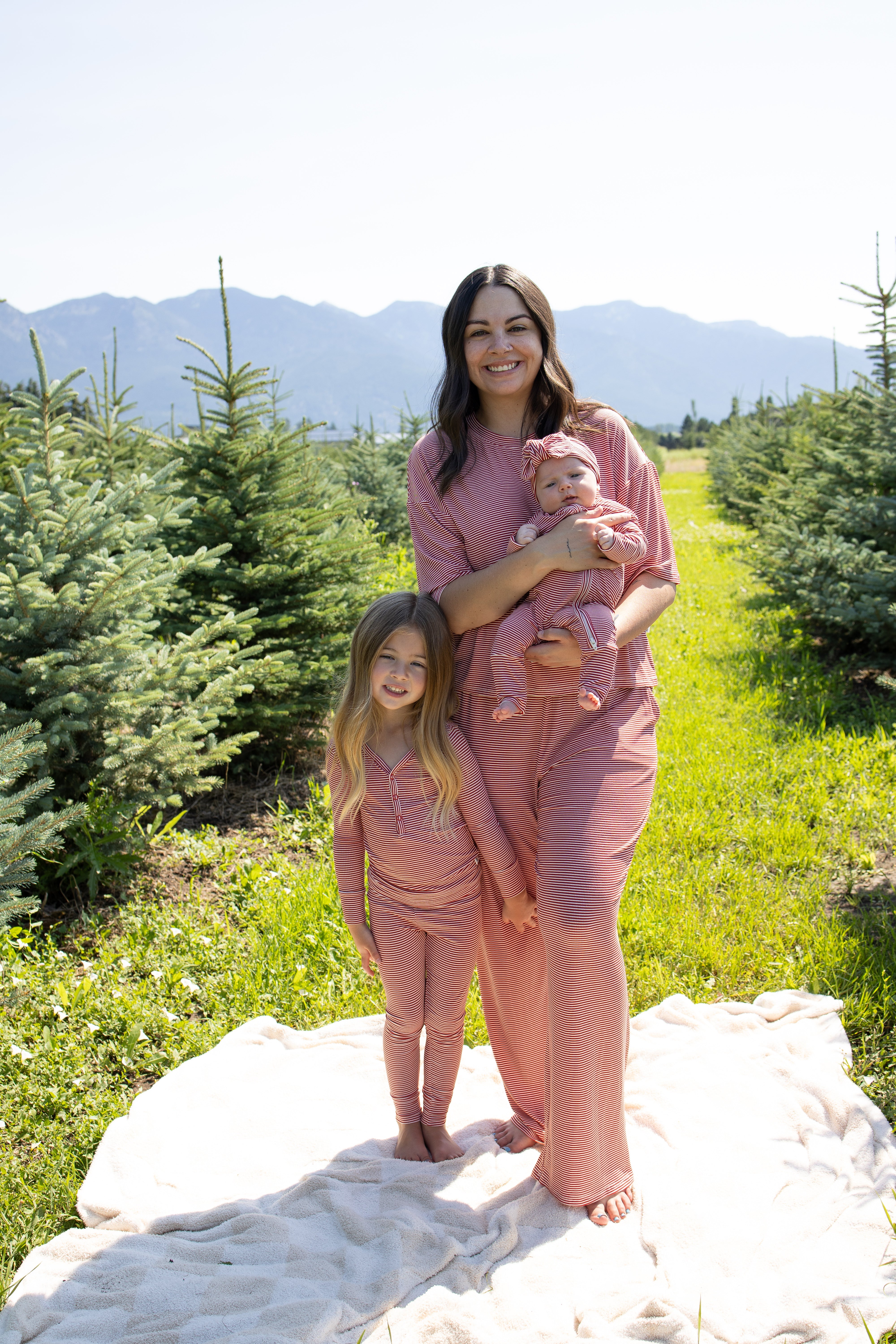 Bamboo Two Piece Pajamas | Peppermint Stripe Ribbed