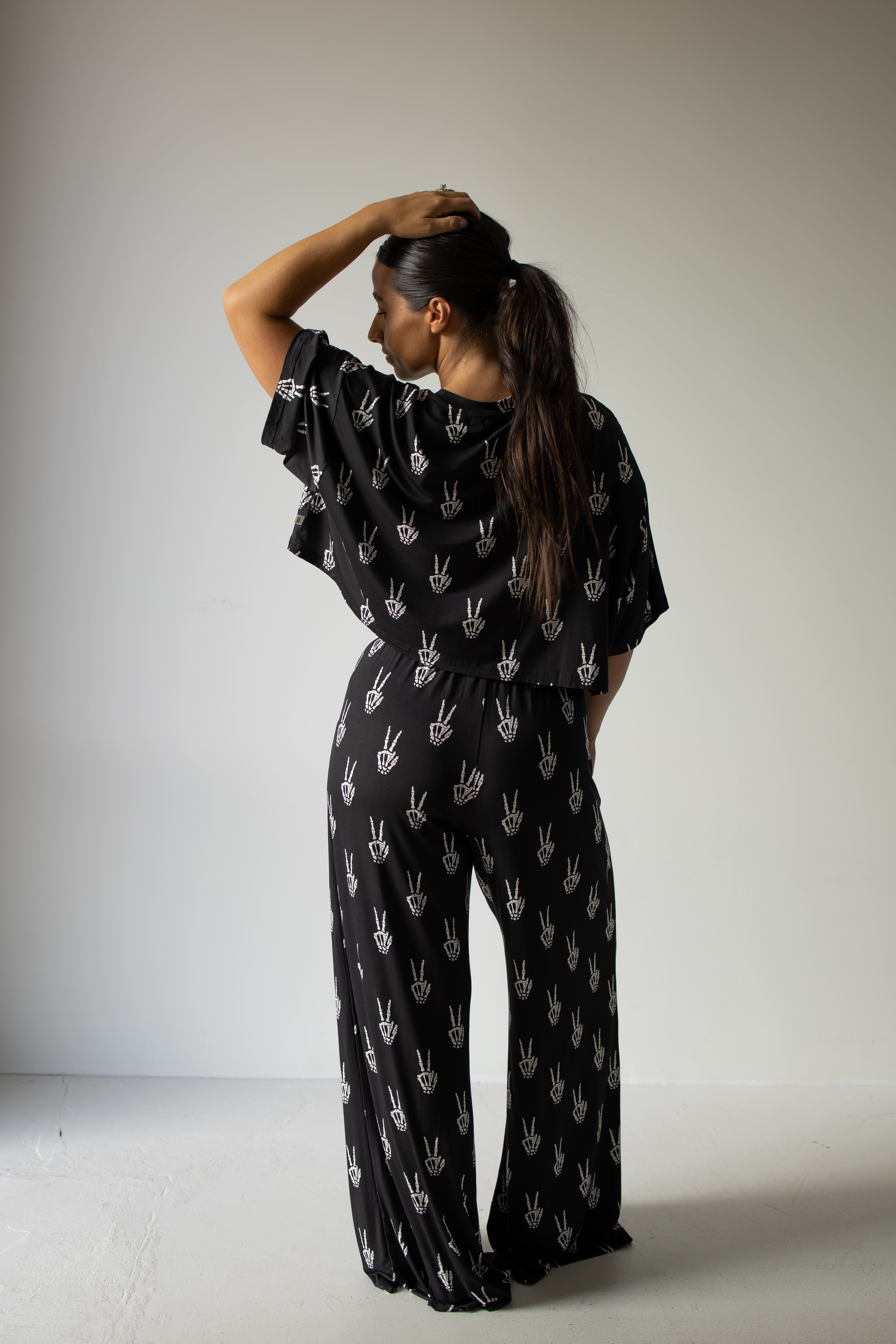 PRE- ORDER ships October 9th |Women's Bamboo Crop Tee Lounge Set | Midnight Skelly