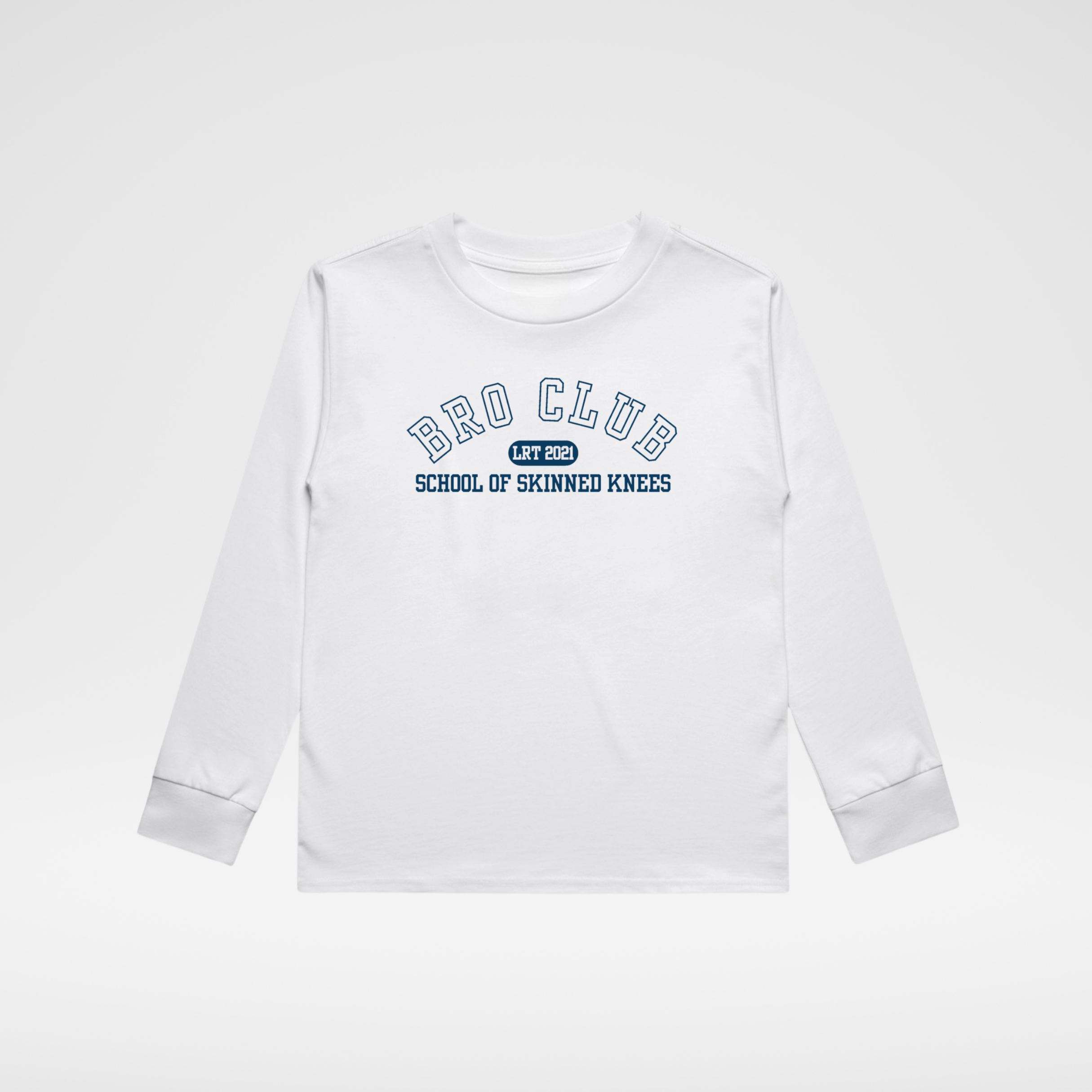 White sweatshirt with text on a white background
