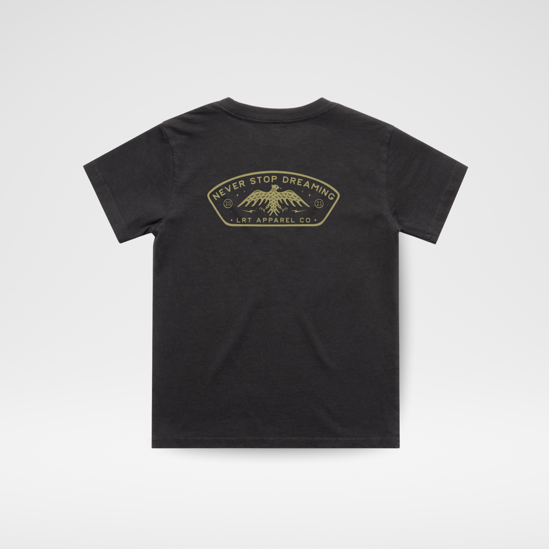 Black t-shirt with 'RAD' logo on the back against a white background