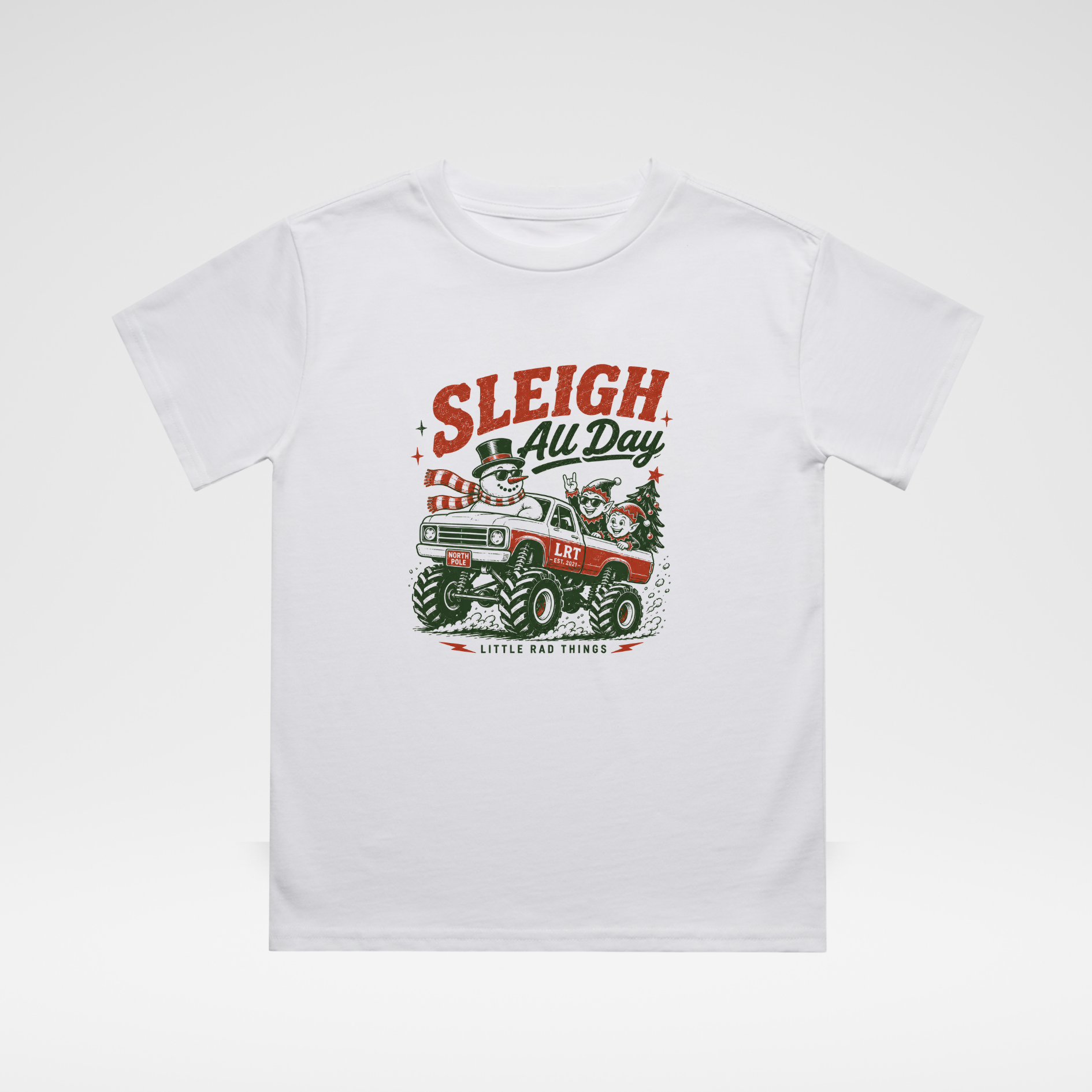 SLEIGH ALL DAY TODDLER CHRISTMAS MONSTER TRUCK TEE - WHITE