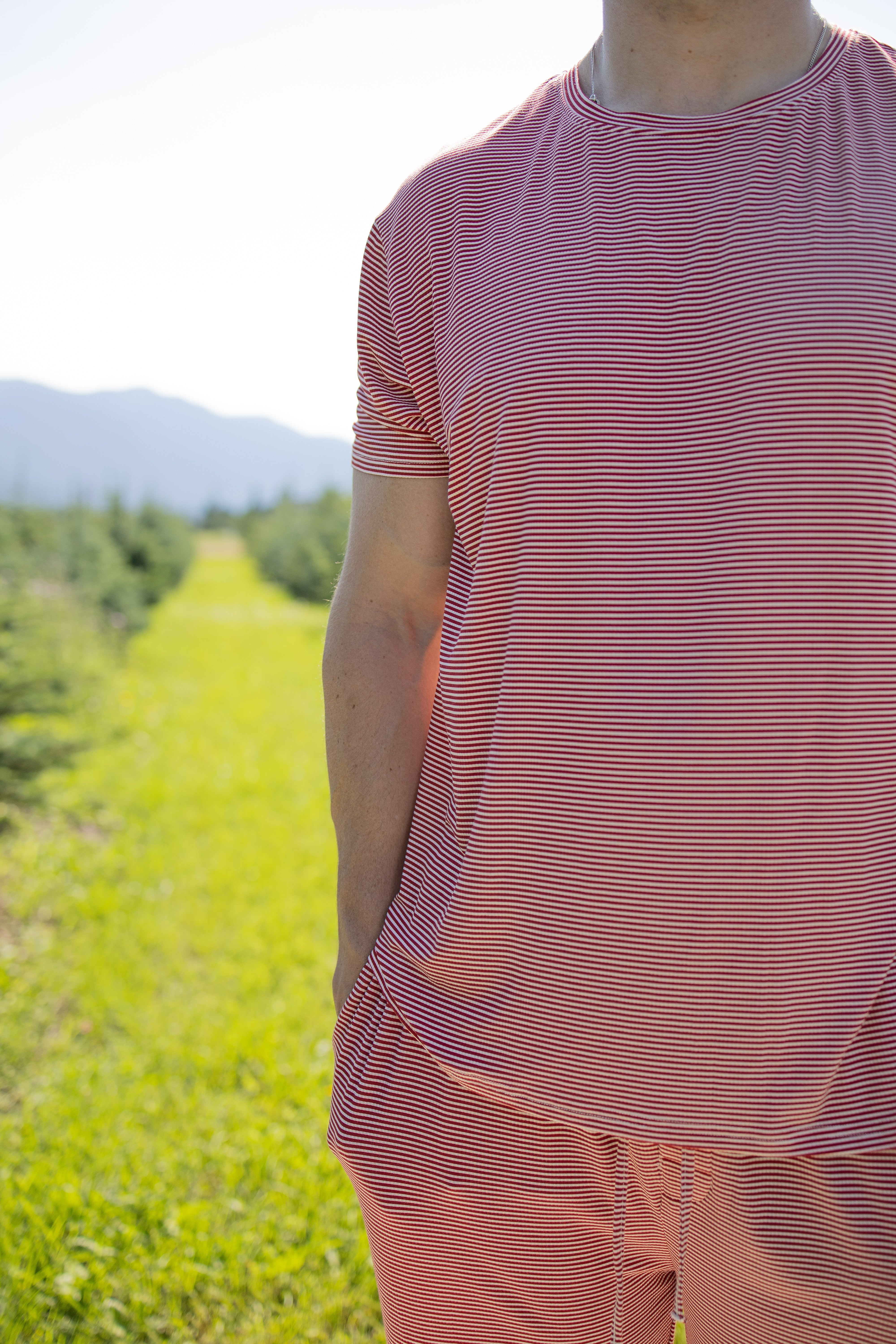 Men's Short Sleeve Pajamas | Peppermint Stripe Ribbed