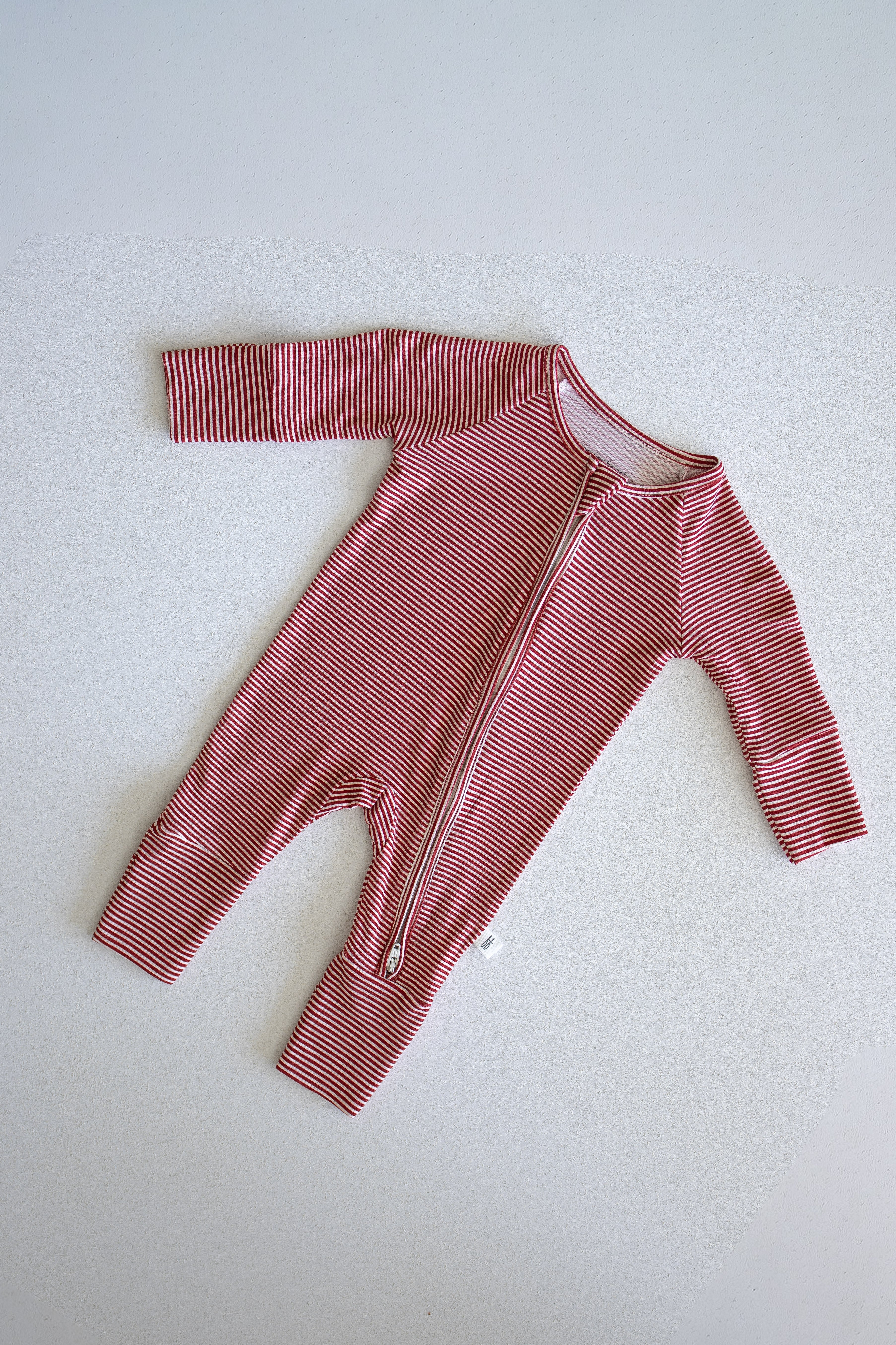 Bamboo Zip Pajamas | Peppermint Stripe Ribbed