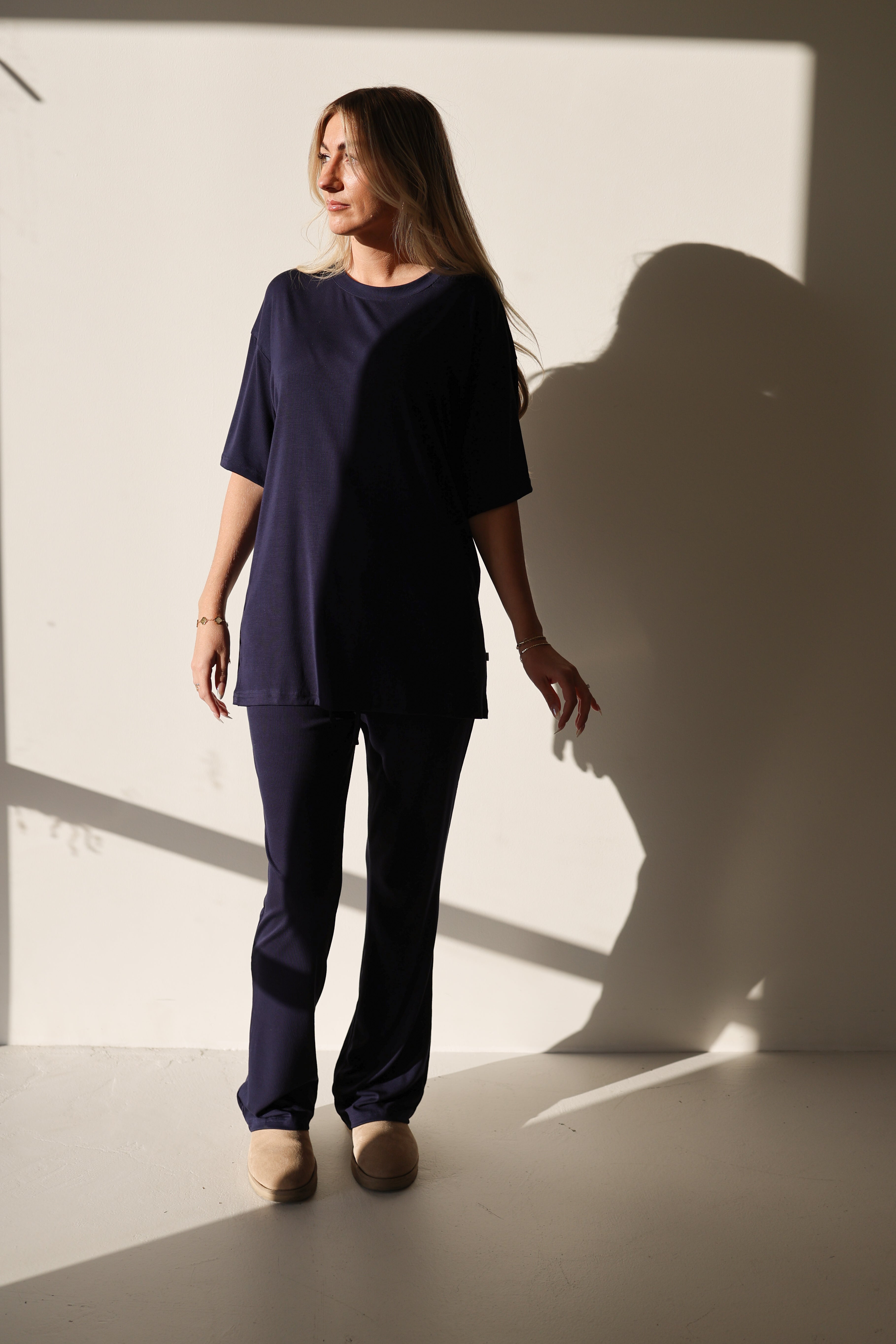 Short Sleeve Bamboo Women's Lounge Set | Blueberry Ribbed