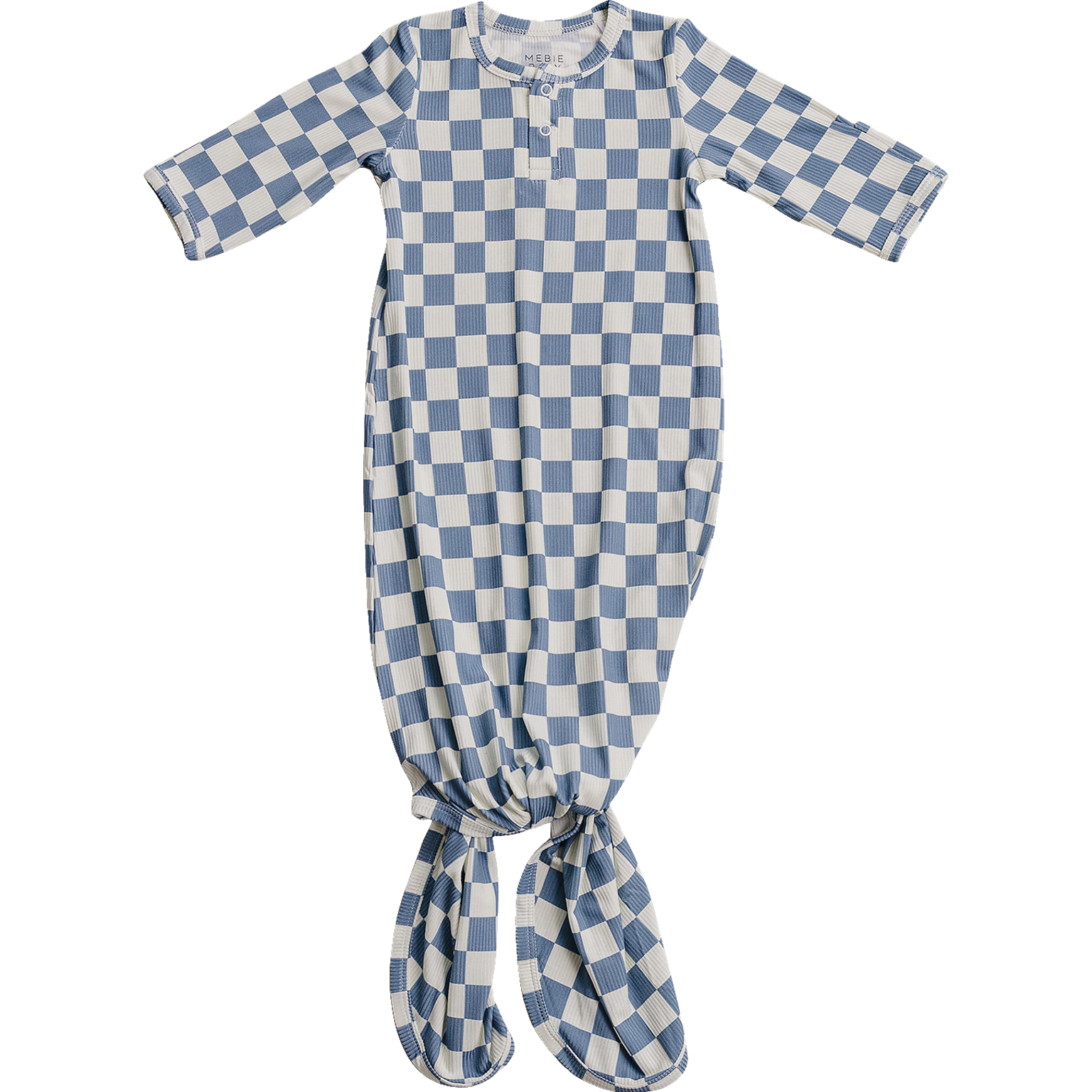 Blue Checkered Ribbed Bamboo Knot Gown