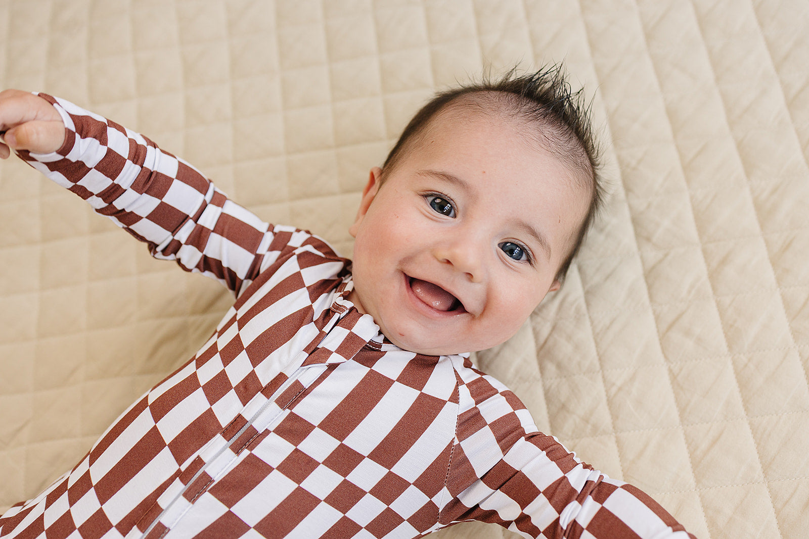 Bamboo Zip Romper | Chocolate Checkered