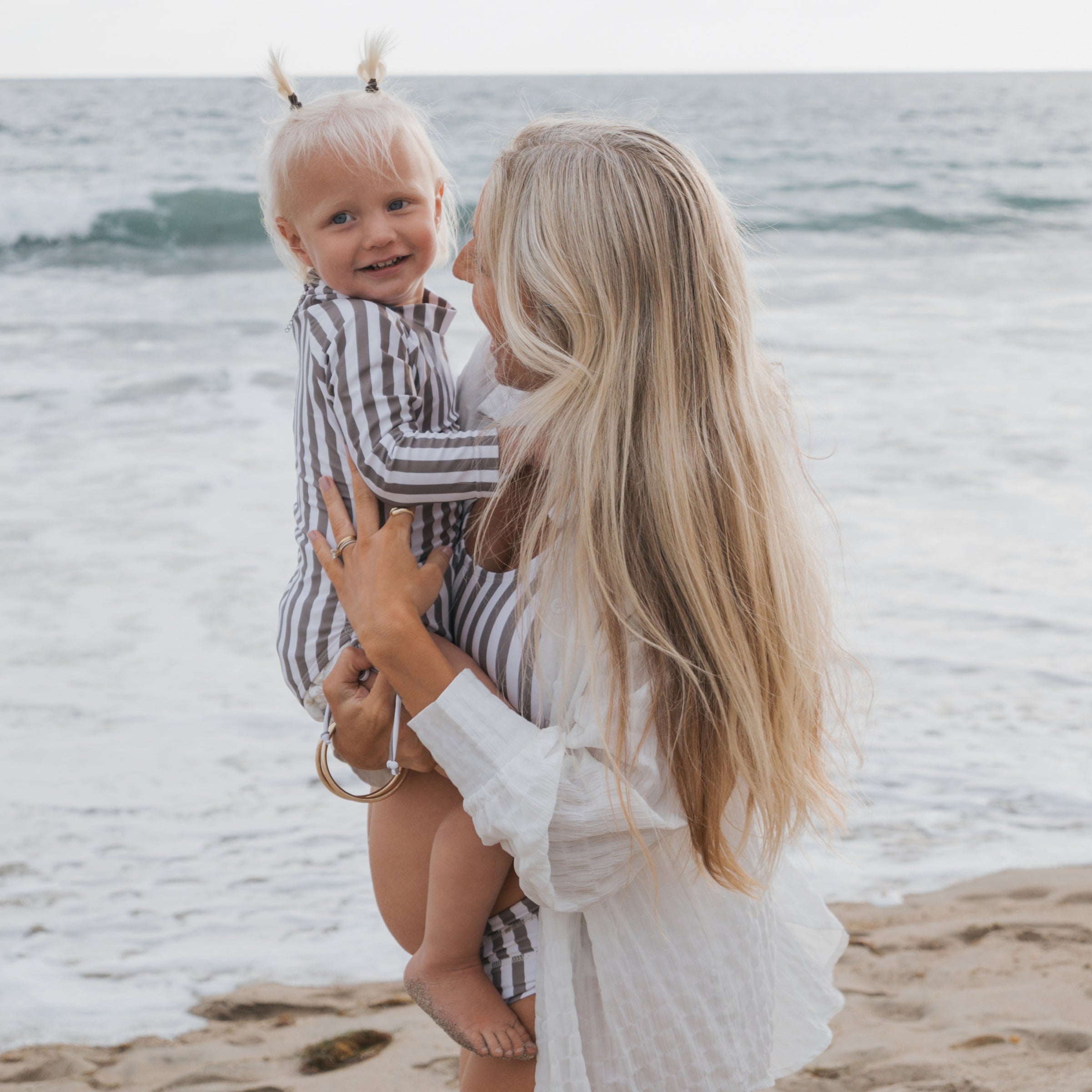 Girl's Long Sleeve Swimsuit | Olive Stripe