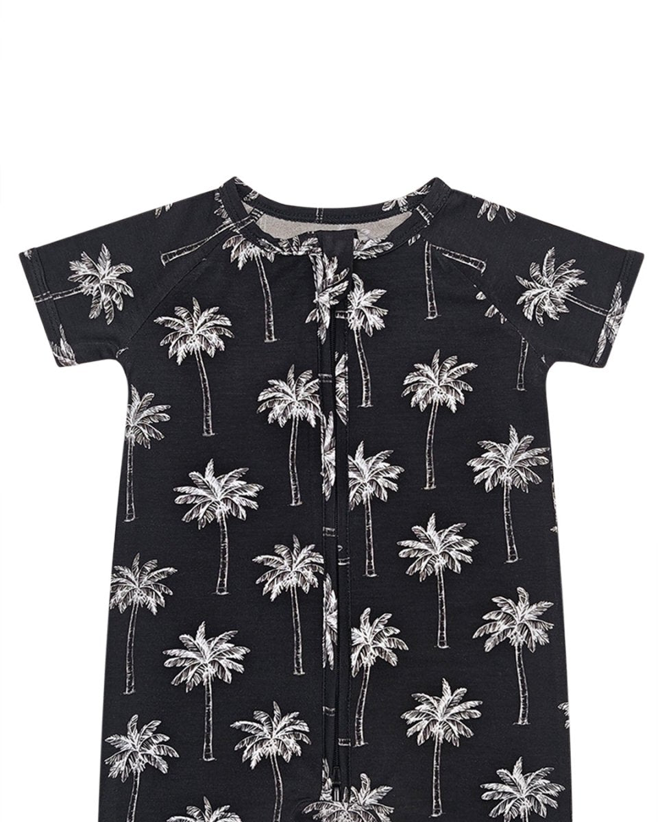 Bamboo Shorty Romper | Palm Style Black - LITTLE RAD THINGS