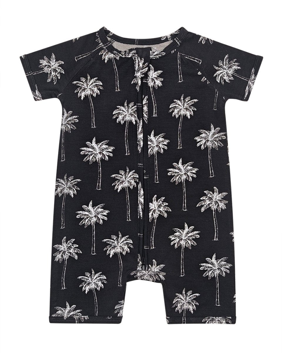 Bamboo Shorty Romper | Palm Style Black - LITTLE RAD THINGS