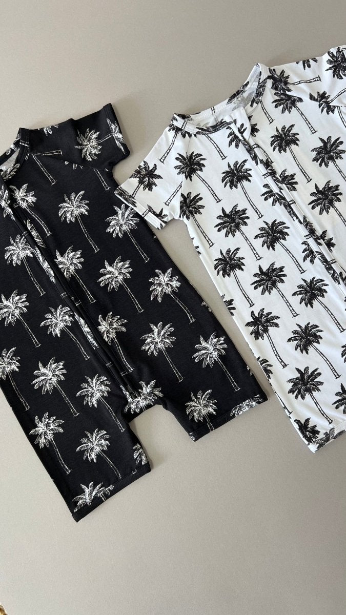 Bamboo Shorty Romper | Palm Style Black - LITTLE RAD THINGS
