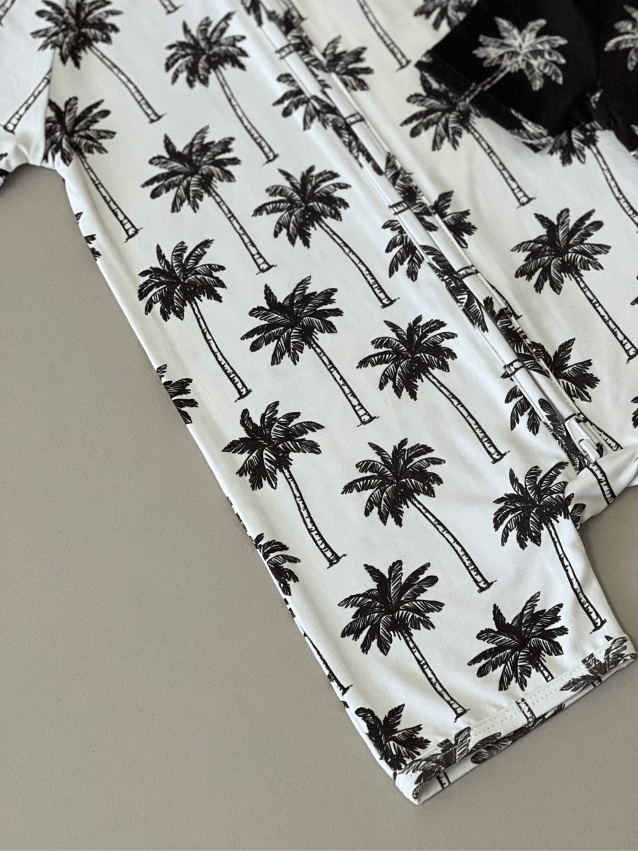 Bamboo Shorty Romper | Palm Style White - LITTLE RAD THINGS