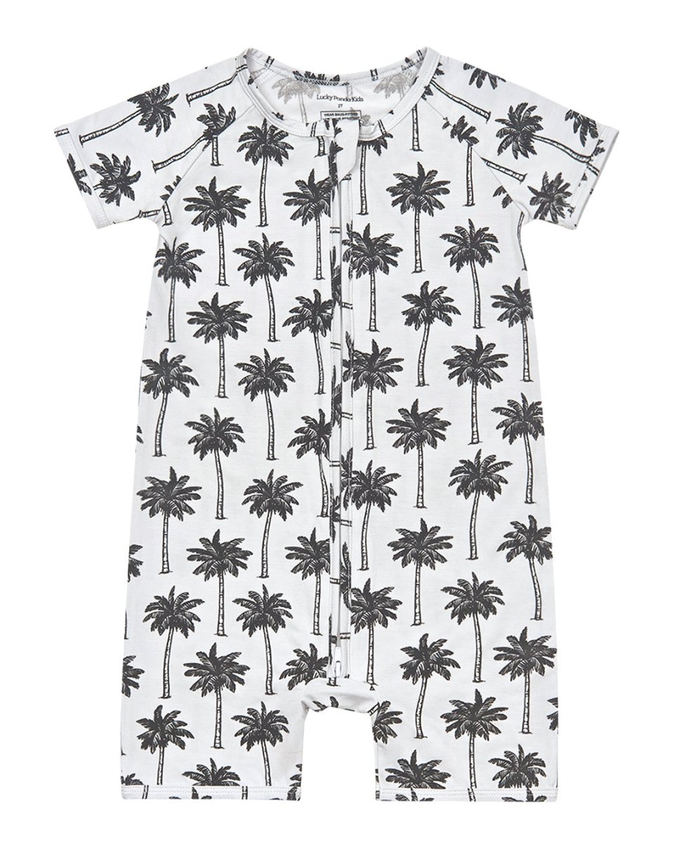 Bamboo Shorty Romper | Palm Style White - LITTLE RAD THINGS