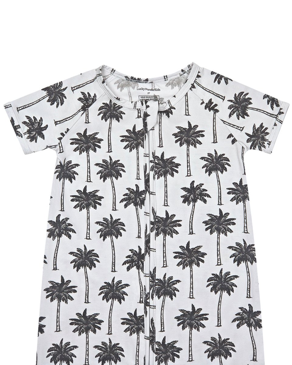 Bamboo Shorty Romper | Palm Style White - LITTLE RAD THINGS