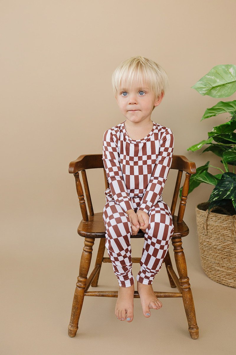 Bamboo Two Piece Set | Chocolate Checkered - LITTLE RAD THINGS