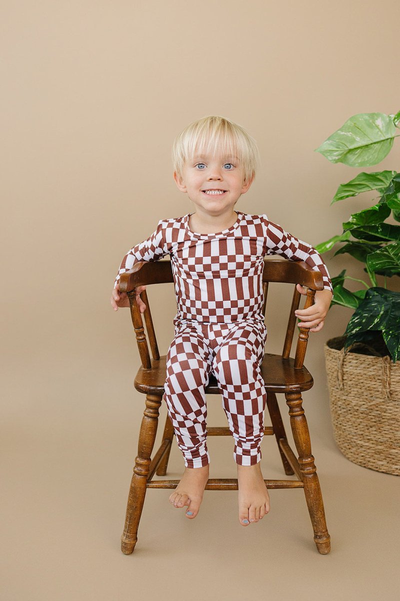 Bamboo Two Piece Set | Chocolate Checkered - LITTLE RAD THINGS