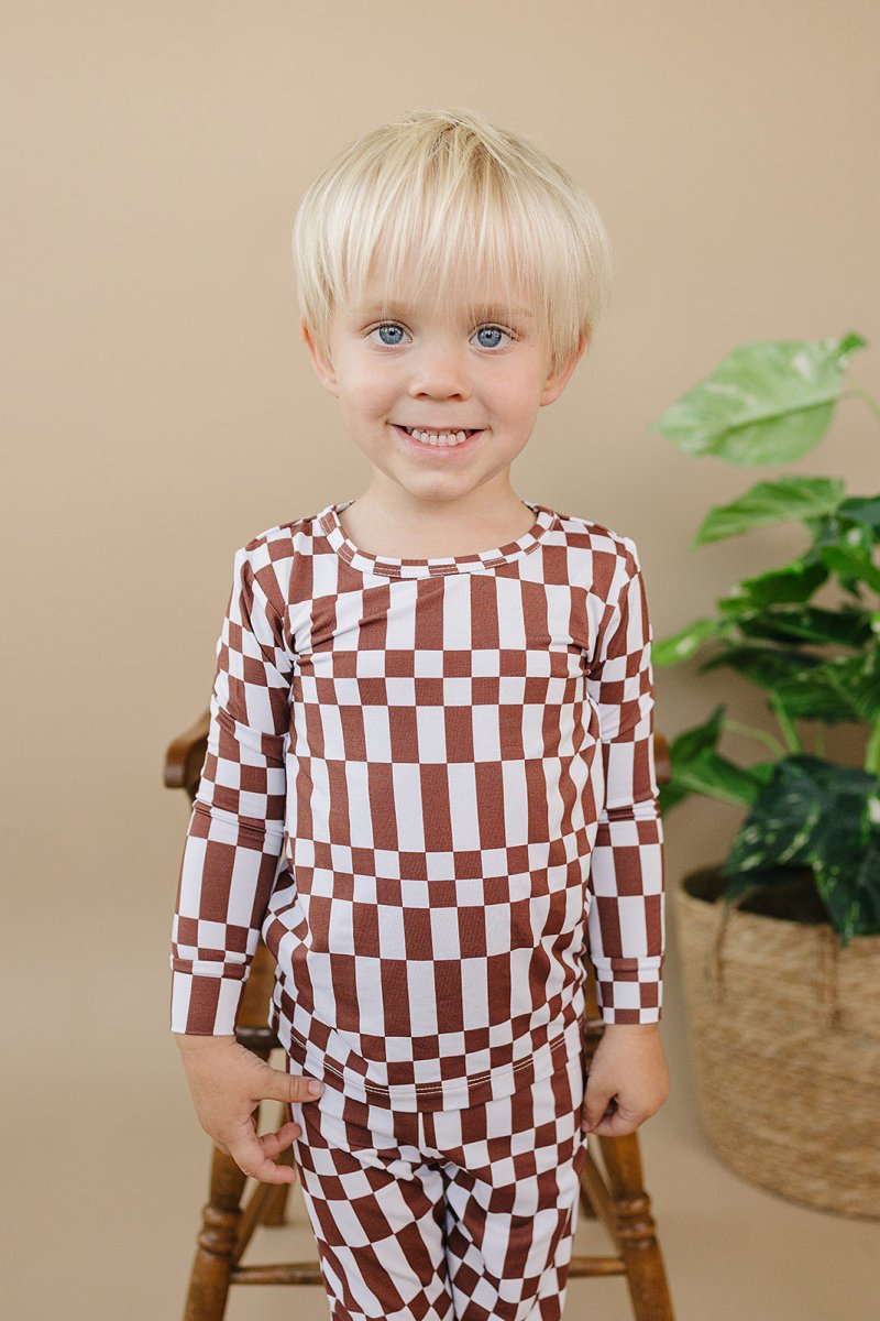Bamboo Two Piece Set | Chocolate Checkered - LITTLE RAD THINGS