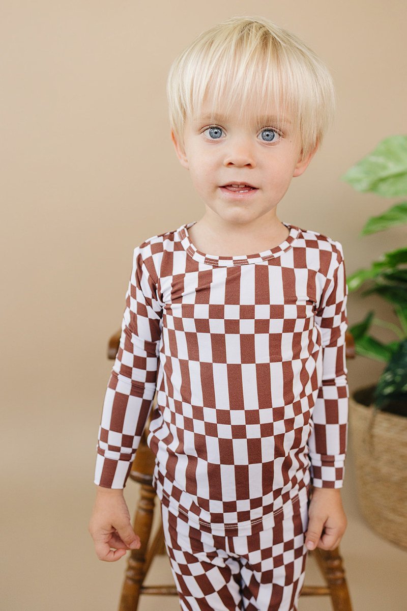 Bamboo Two Piece Set | Chocolate Checkered - LITTLE RAD THINGS