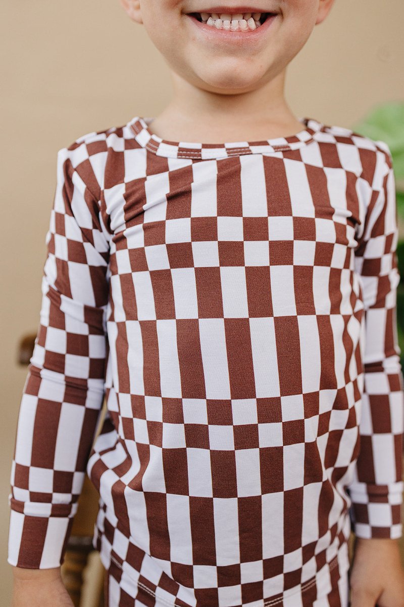 Bamboo Two Piece Set | Chocolate Checkered - LITTLE RAD THINGS