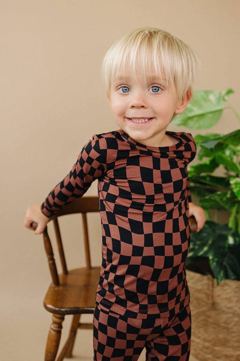 Bamboo Two Piece Set | Chocolate Wavy Checkered - LITTLE RAD THINGS