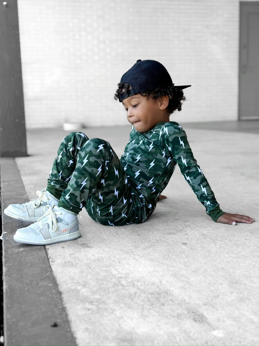 Bamboo Two Piece Set | Green Camo Bolts - LITTLE RAD THINGS