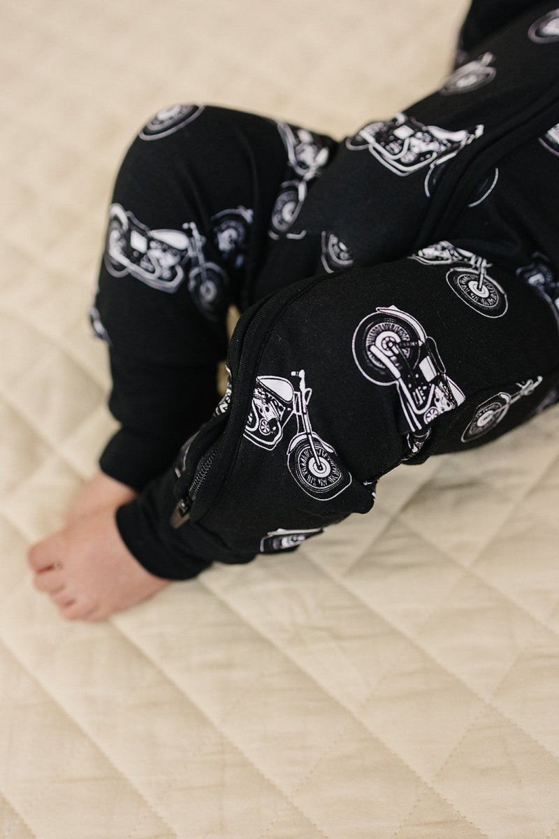 Bamboo Zip Romper | Born to Ride Black - LITTLE RAD THINGS