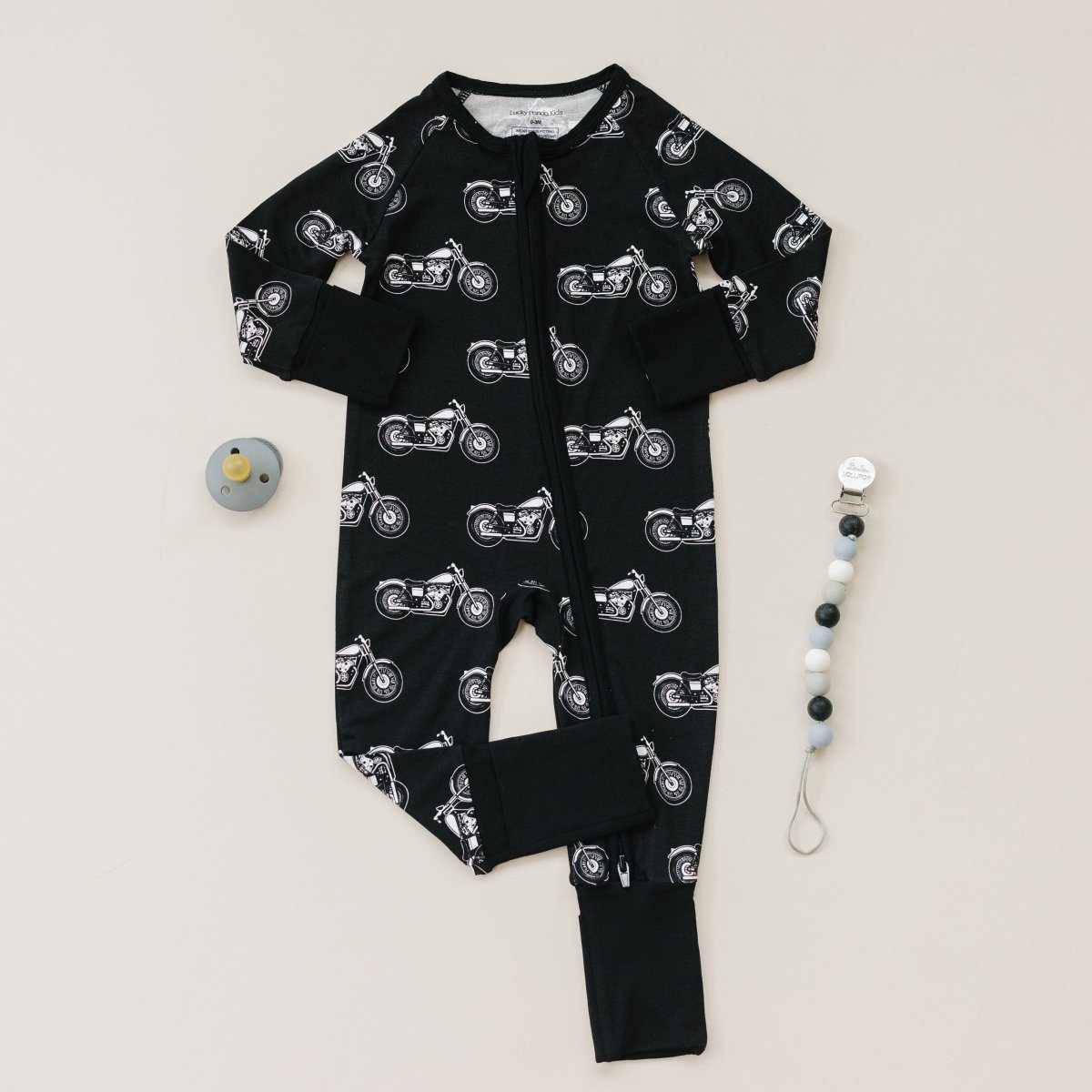 Bamboo Zip Romper | Born to Ride Black - LITTLE RAD THINGS