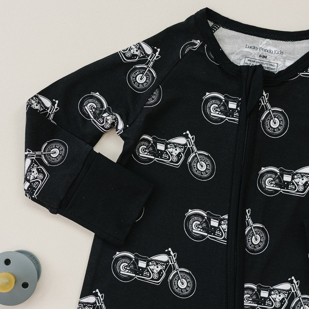 Bamboo Zip Romper | Born to Ride Black - LITTLE RAD THINGS