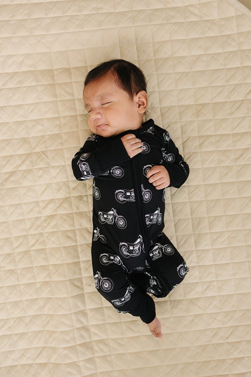 Bamboo Zip Romper | Born to Ride Black - LITTLE RAD THINGS