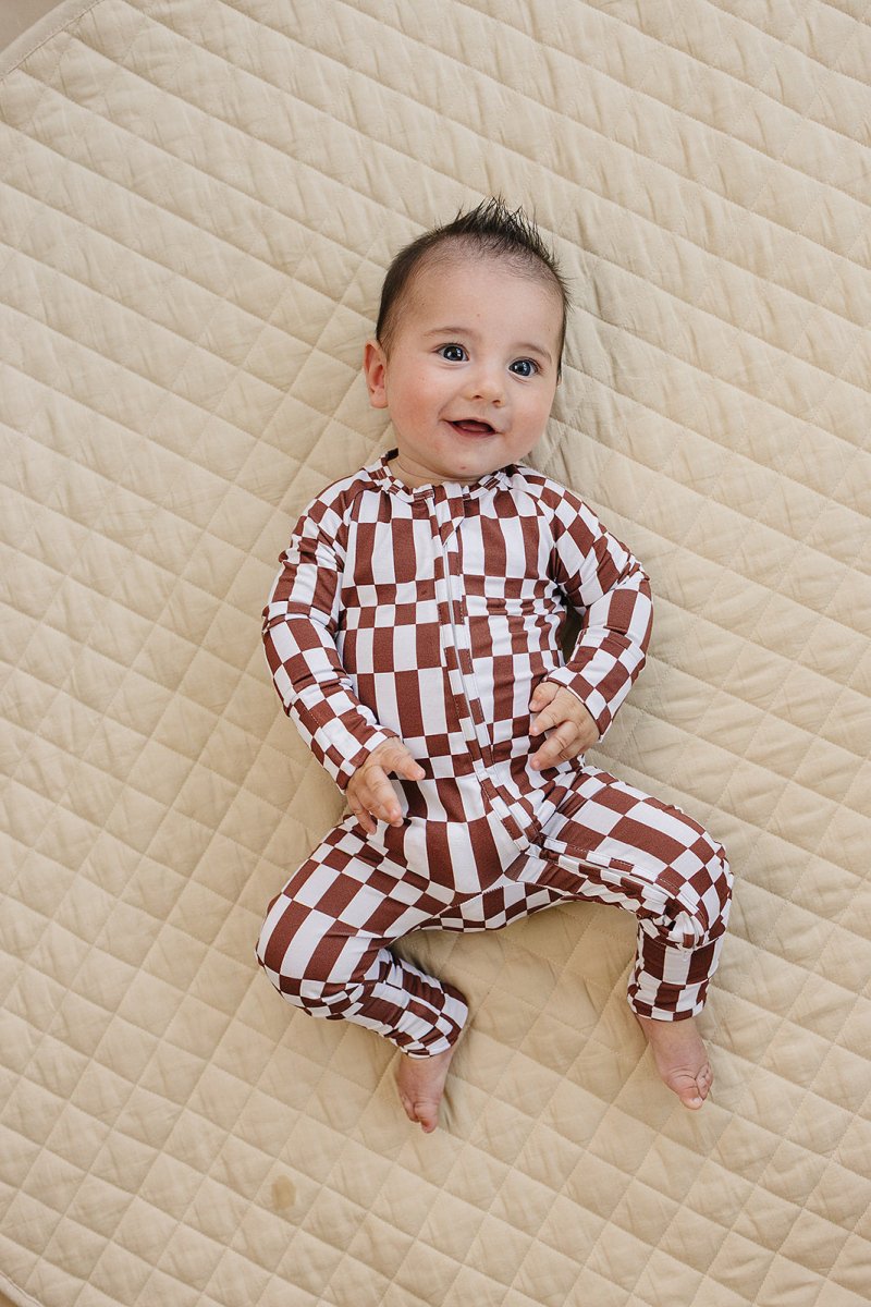 Bamboo Zip Romper | Chocolate Checkered - LITTLE RAD THINGS