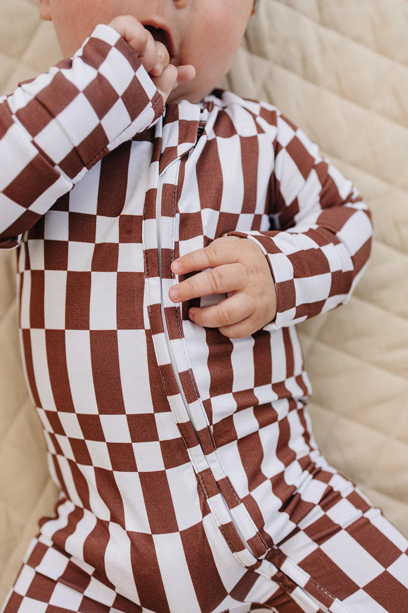 Bamboo Zip Romper | Chocolate Checkered - LITTLE RAD THINGS