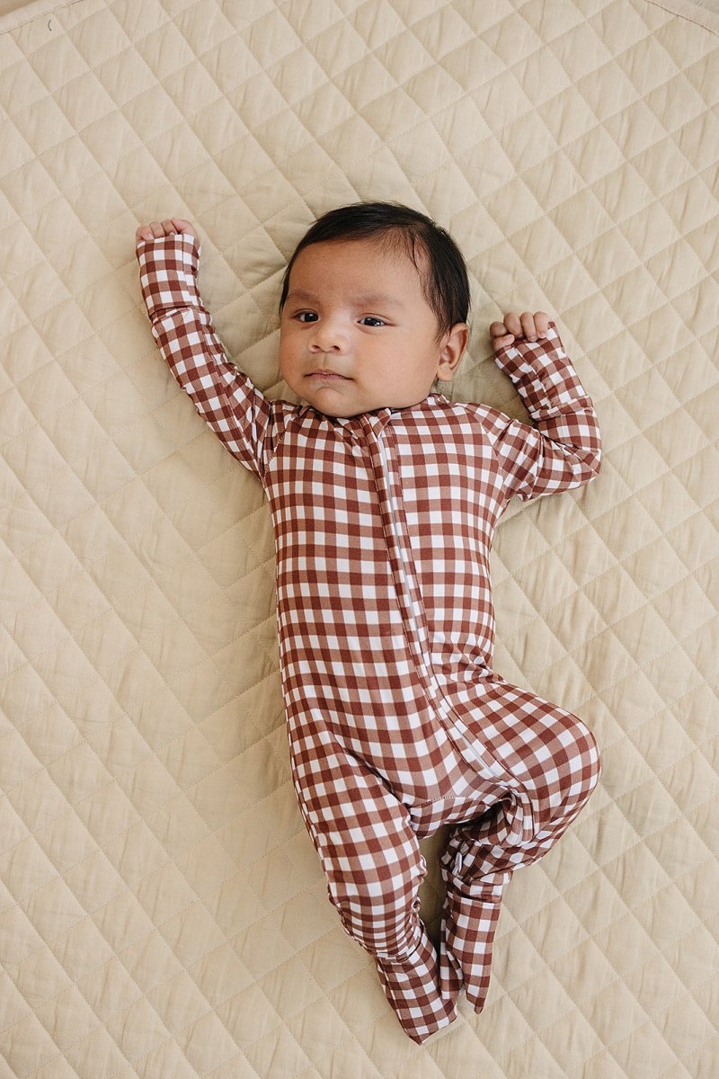 Bamboo Zip Romper | Chocolate Gingham - LITTLE RAD THINGS