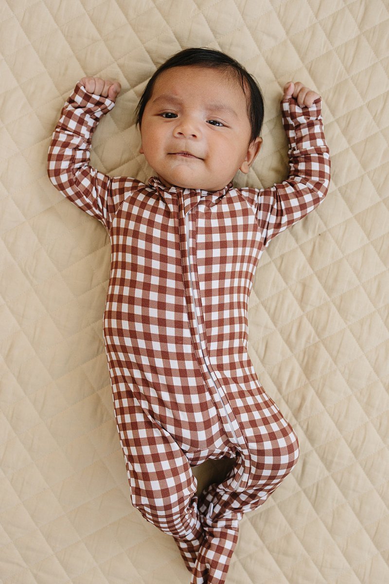 Bamboo Zip Romper | Chocolate Gingham - LITTLE RAD THINGS