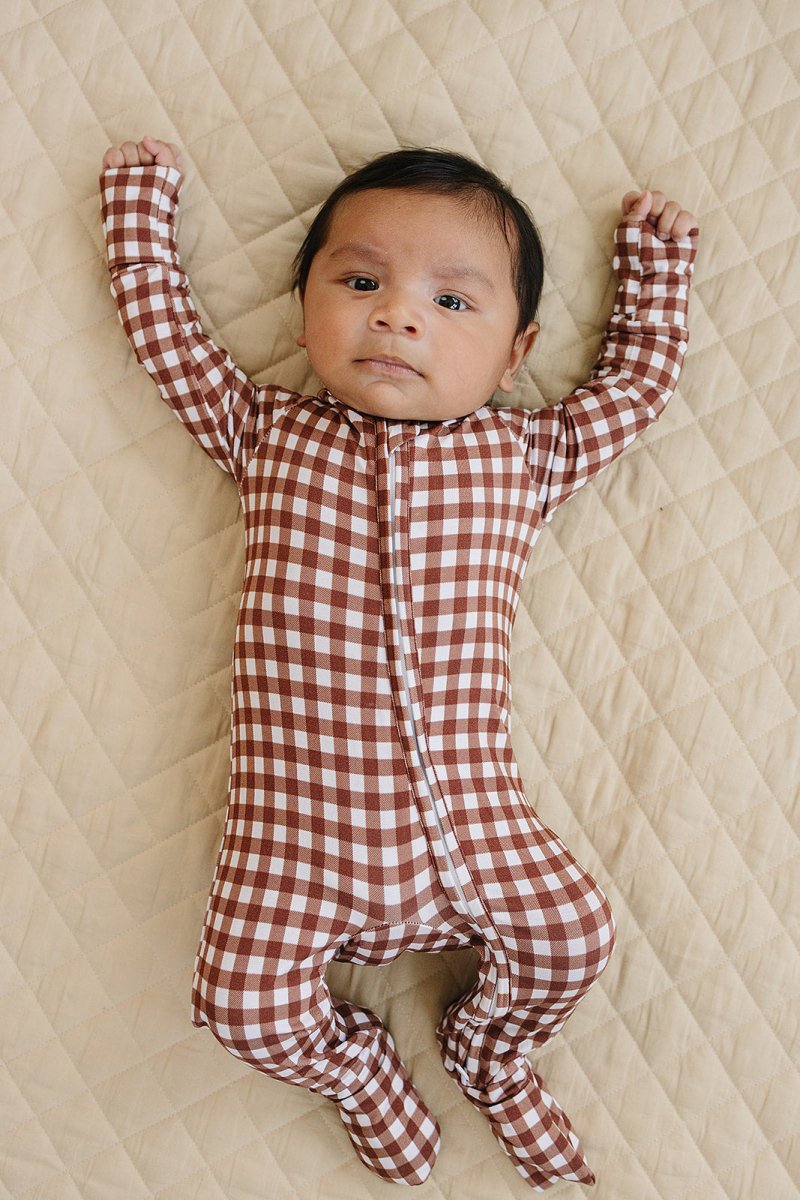 Bamboo Zip Romper | Chocolate Gingham - LITTLE RAD THINGS