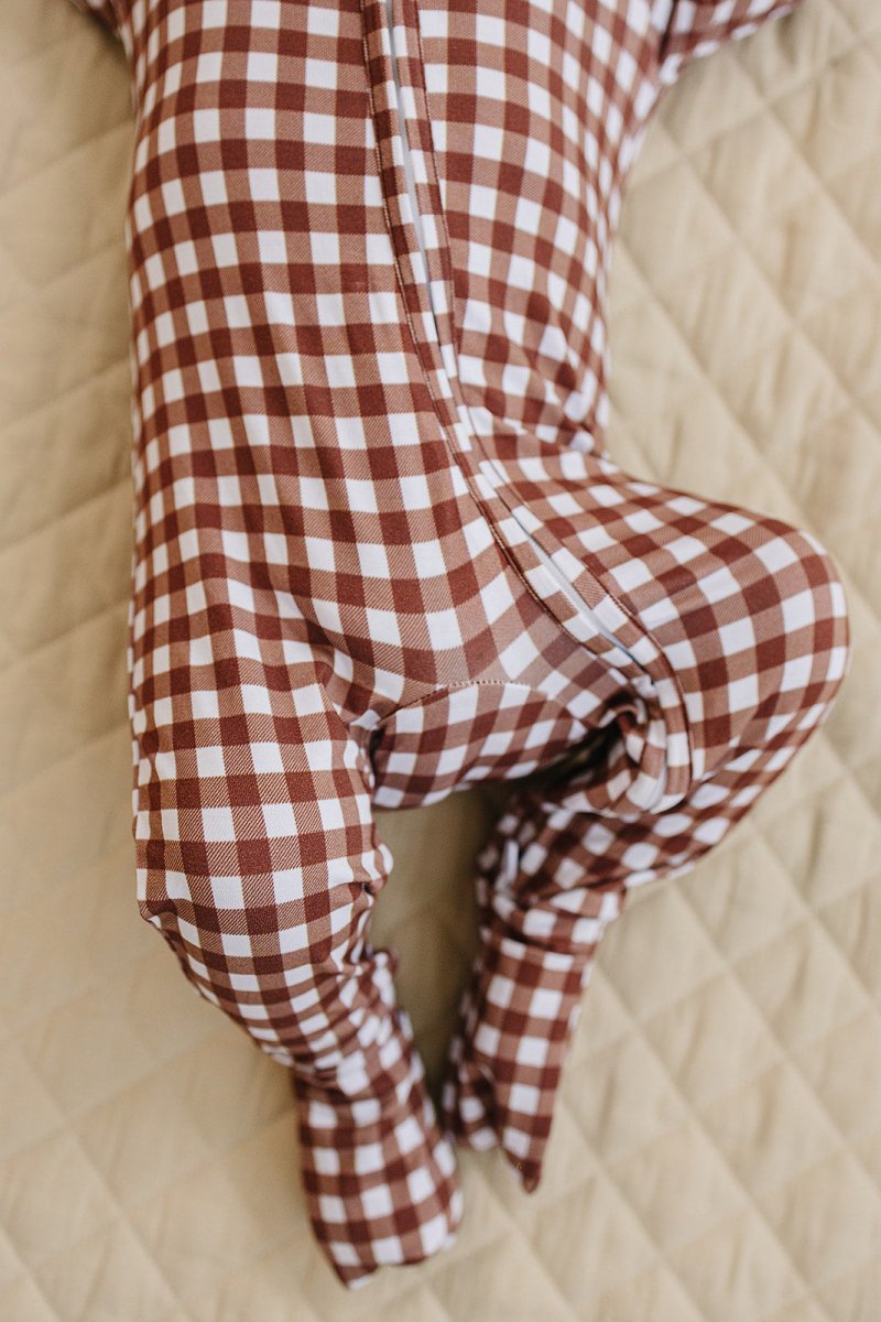 Bamboo Zip Romper | Chocolate Gingham - LITTLE RAD THINGS