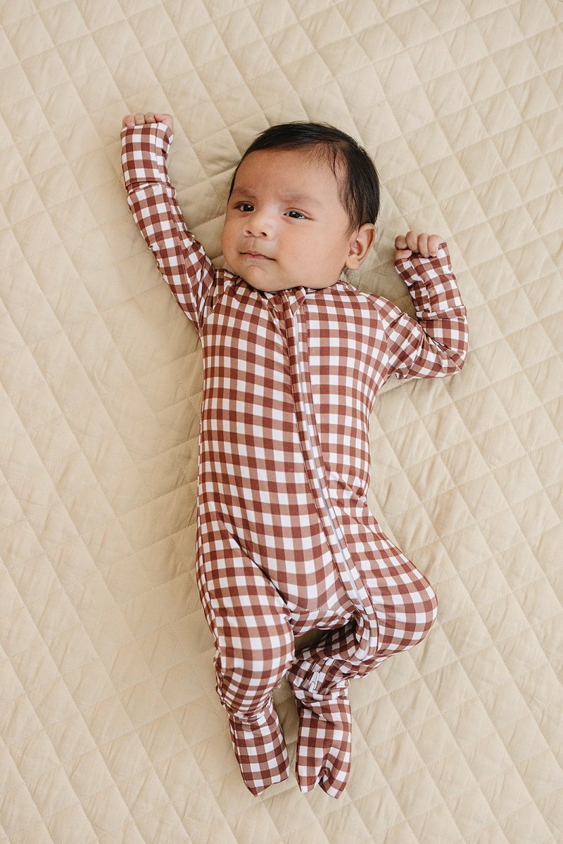 Bamboo Zip Romper | Chocolate Gingham - LITTLE RAD THINGS