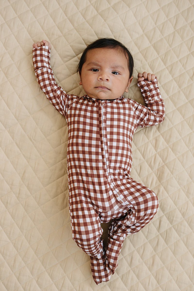 Bamboo Zip Romper | Chocolate Gingham - LITTLE RAD THINGS
