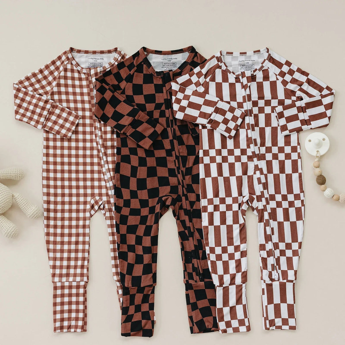 Bamboo Zip Romper | Chocolate Wavy Checkered - LITTLE RAD THINGS