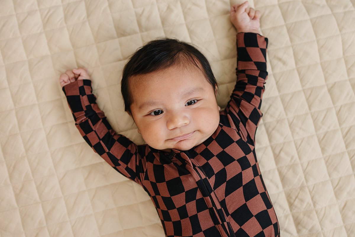 Bamboo Zip Romper | Chocolate Wavy Checkered - LITTLE RAD THINGS