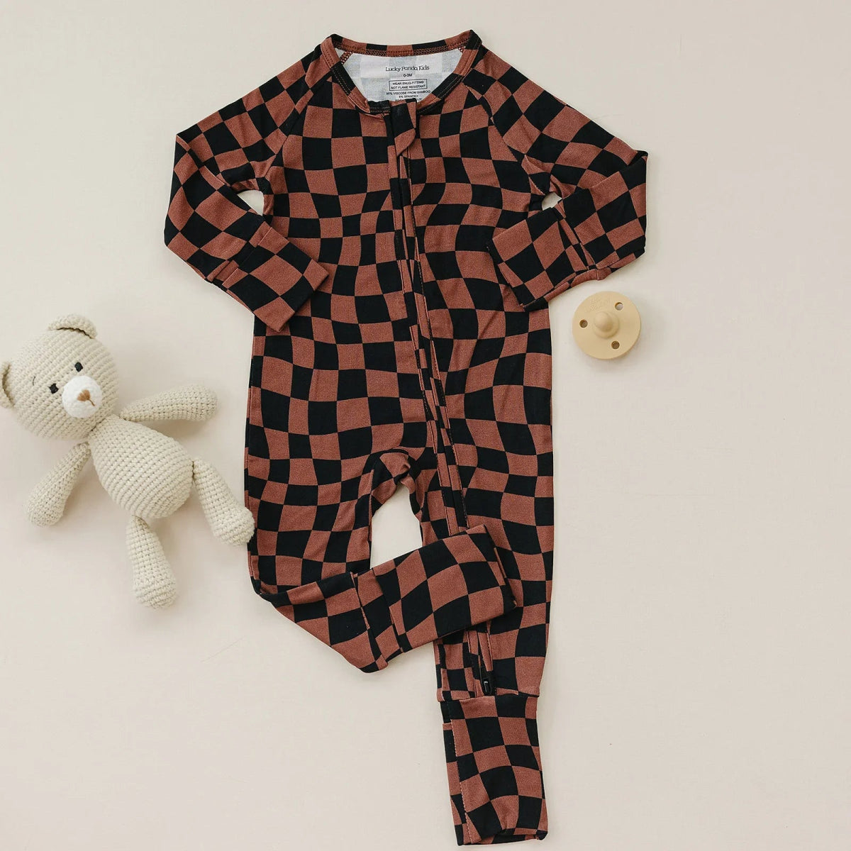 Bamboo Zip Romper | Chocolate Wavy Checkered - LITTLE RAD THINGS
